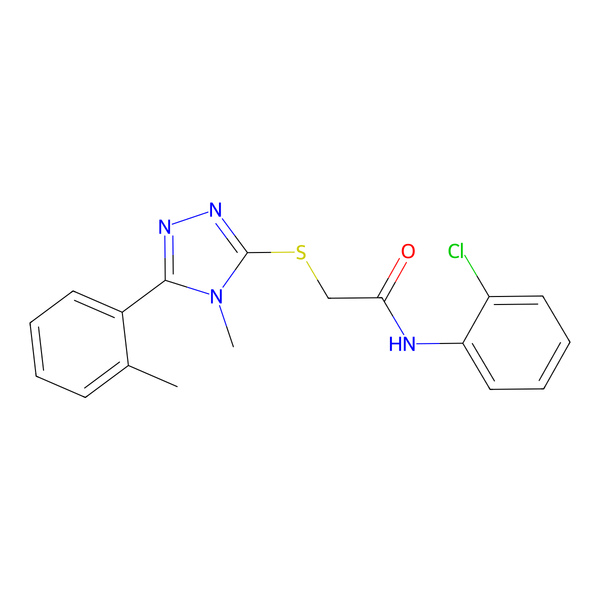 N-(2-chlorophenyl)-2-[[4-methyl-5-(2-methylphenyl)-1,2,4-triazol-3-yl]sulfanyl]acetamide molecular structure, CAS 694463-97-3