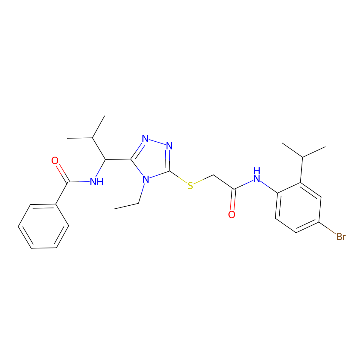 N-[1-[5-[2-(4-bromo-2-propan-2-ylanilino)-2-oxoethyl]sulfanyl-4-ethyl-1,2,4-triazol-3-yl]-2-methylpropyl]benzamide molecular structure, CAS 694464-00-1
