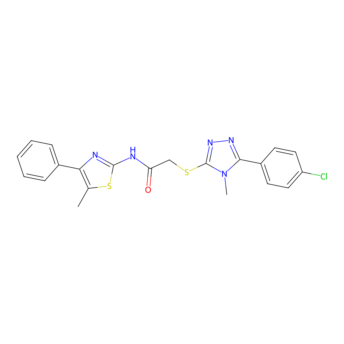 2-[[5-(4-chlorophenyl)-4-methyl-1,2,4-triazol-3-yl]sulfanyl]-N-(5-methyl-4-phenyl-1,3-thiazol-2-yl)acetamide molecular structure, CAS 694464-02-3