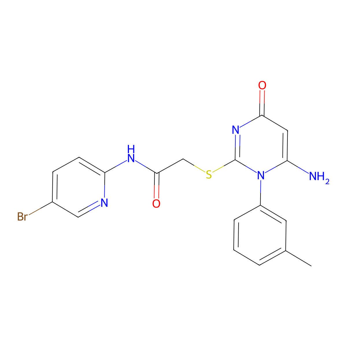 2-[6-amino-1-(3-methylphenyl)-4-oxopyrimidin-2-yl]sulfanyl-N-(5-bromopyridin-2-yl)acetamide molecular structure, CAS 694464-04-5