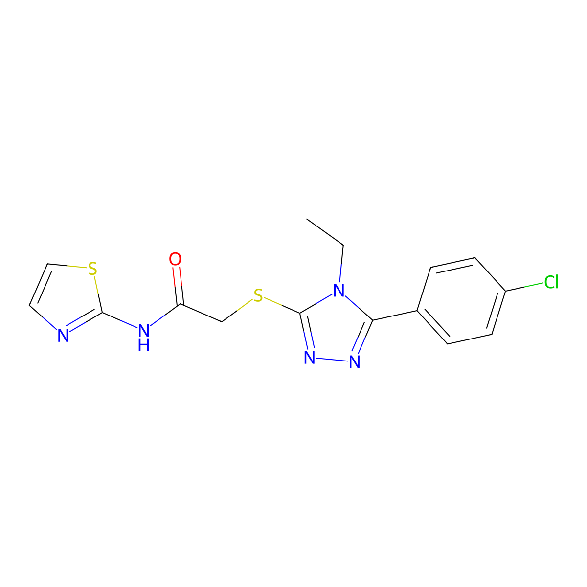 2-[[5-(4-chlorophenyl)-4-ethyl-1,2,4-triazol-3-yl]sulfanyl]-N-(1,3-thiazol-2-yl)acetamide molecular structure, CAS 694464-05-6