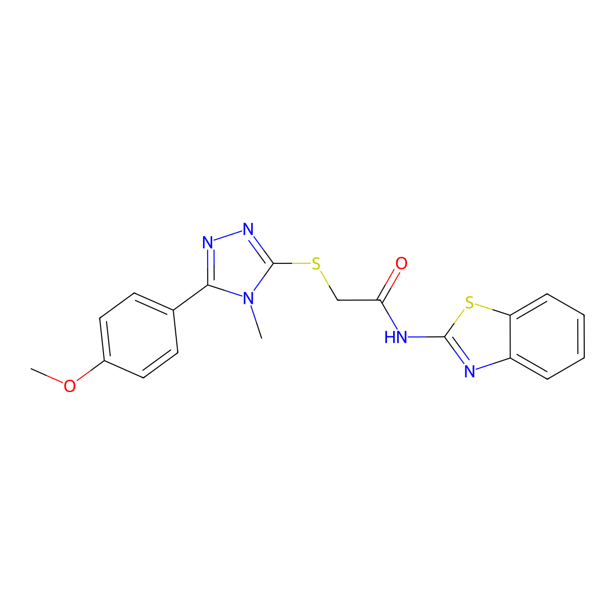 N-(1,3-benzothiazol-2-yl)-2-[[5-(4-methoxyphenyl)-4-methyl-1,2,4-triazol-3-yl]thio]acetamide molecular structure, CAS 694465-12-8
