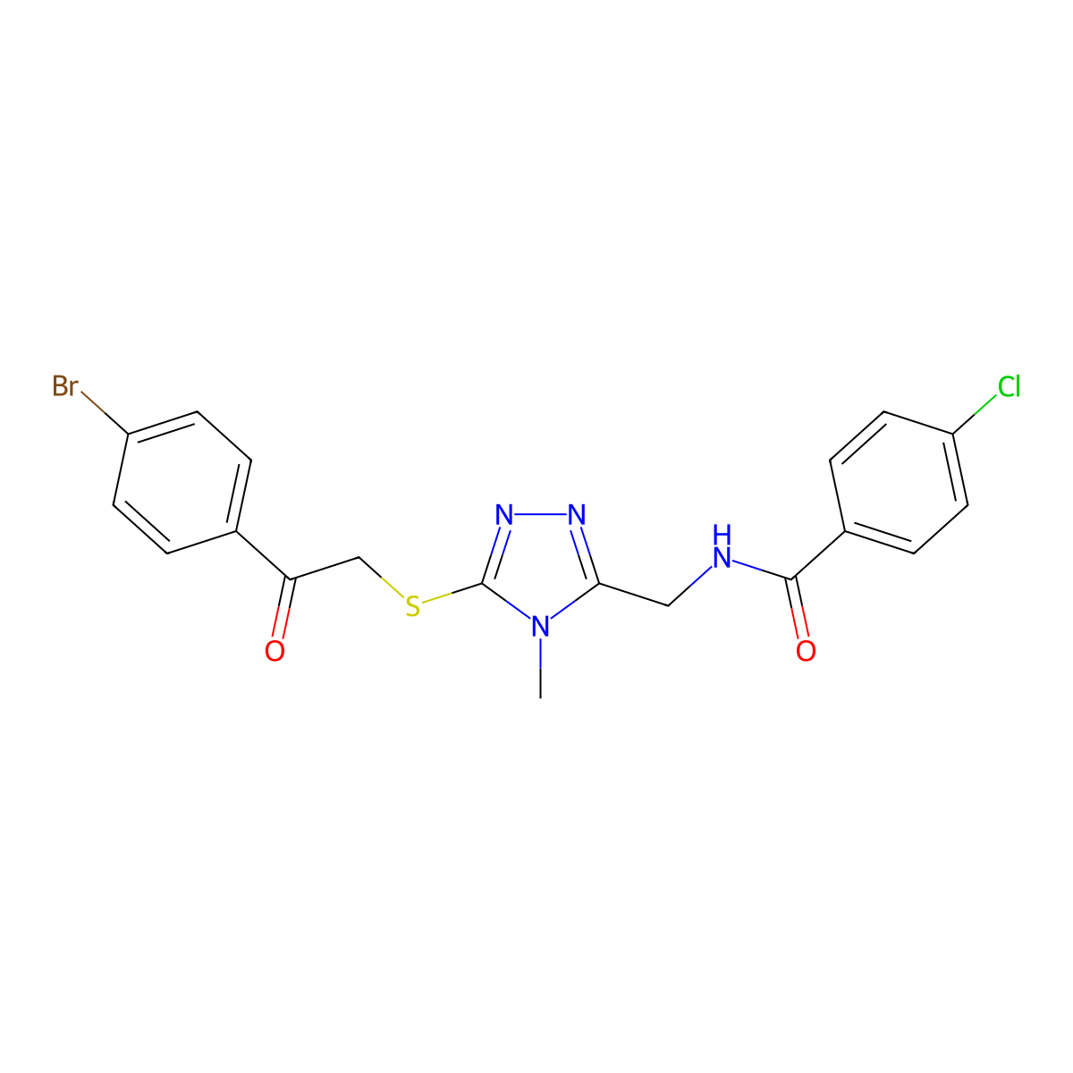 N-[[5-[2-(4-bromophenyl)-2-oxoethyl]sulfanyl-4-methyl-1,2,4-triazol-3-yl]methyl]-4-chlorobenzamide molecular structure, CAS 694465-15-1
