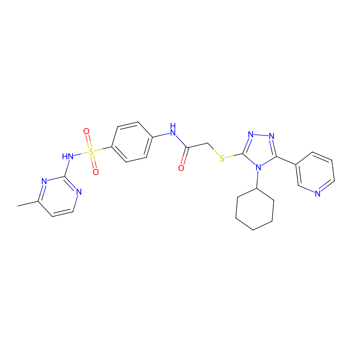 2-[(4-cyclohexyl-5-pyridin-3-yl-1,2,4-triazol-3-yl)sulfanyl]-N-[4-[(4-methylpyrimidin-2-yl)sulfamoyl]phenyl]acetamide molecular structure, CAS 694465-23-1