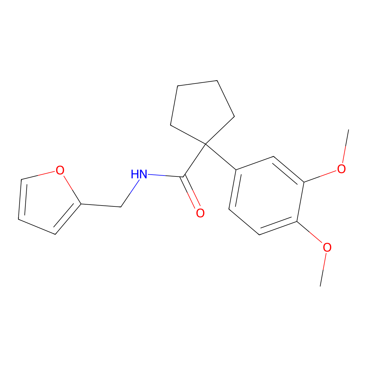 1-(3,4-dimethoxyphenyl)-N-(furan-2-ylmethyl)cyclopentanecarboxamide molecular structure, CAS 694465-33-3