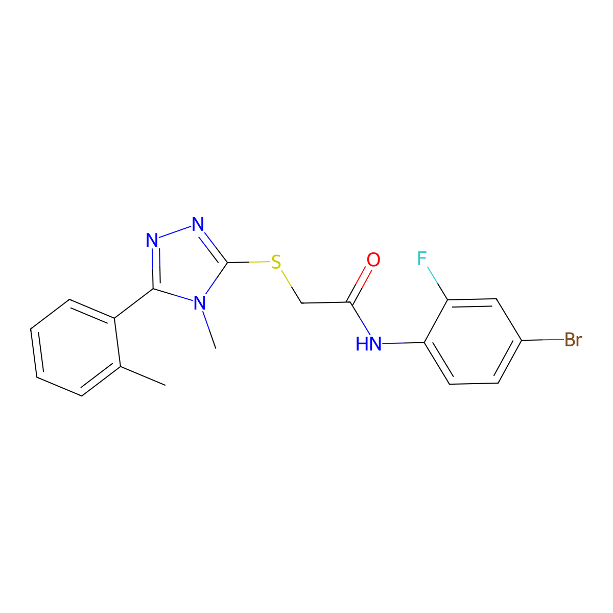N-(4-bromo-2-fluorophenyl)-2-[[4-methyl-5-(2-methylphenyl)-1,2,4-triazol-3-yl]sulfanyl]acetamide molecular structure, CAS 694465-55-9