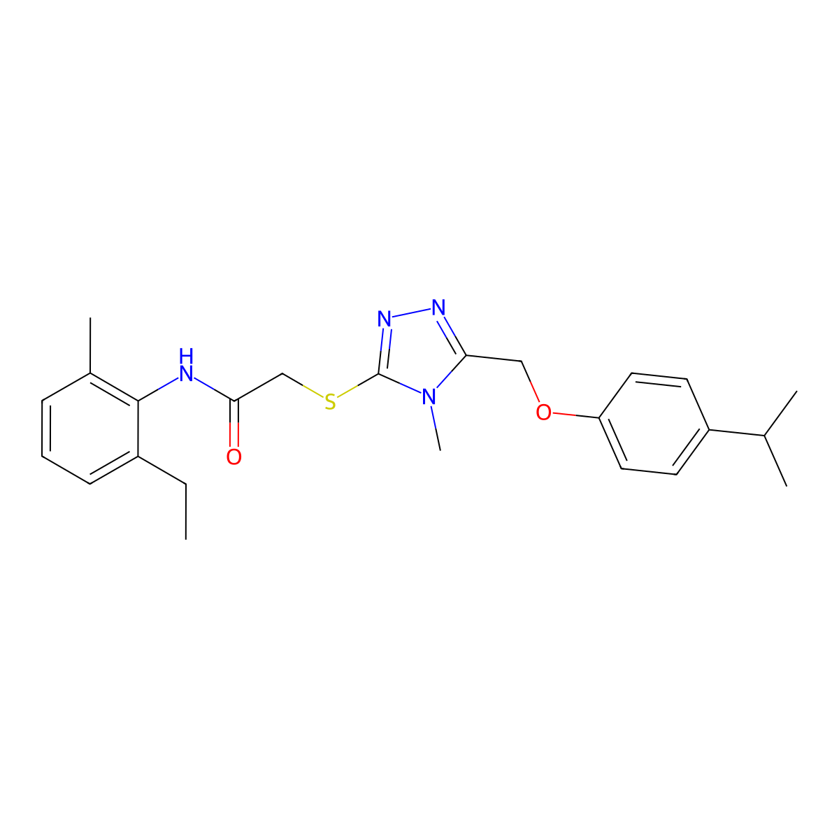 N-(2-ethyl-6-methylphenyl)-2-[[4-methyl-5-[(4-propan-2-ylphenoxy)methyl]-1,2,4-triazol-3-yl]sulfanyl]acetamide molecular structure, CAS 694465-61-7