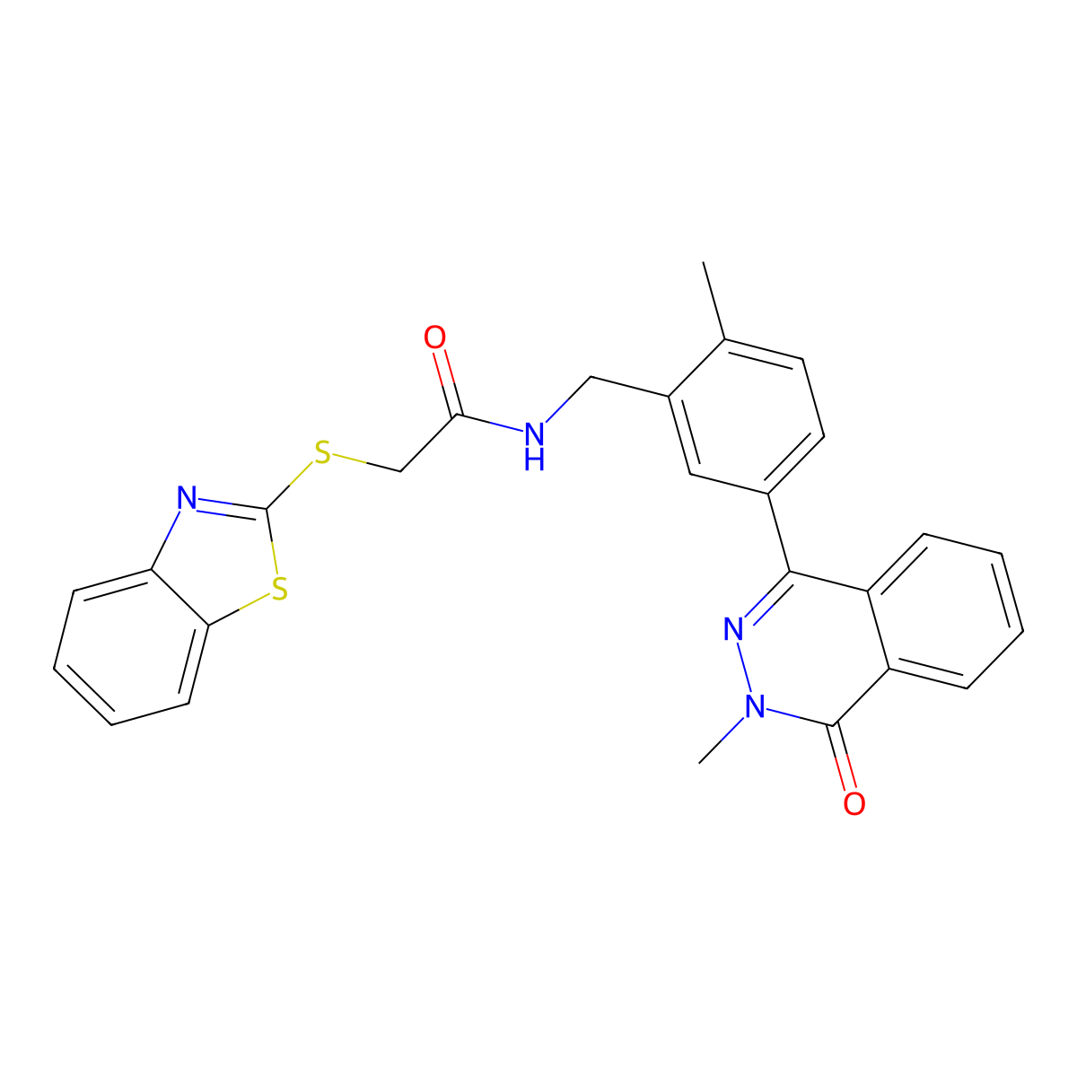 2-(1,3-benzothiazol-2-ylsulfanyl)-N-[[2-methyl-5-(3-methyl-4-oxophthalazin-1-yl)phenyl]methyl]acetamide molecular structure, CAS 694465-75-3
