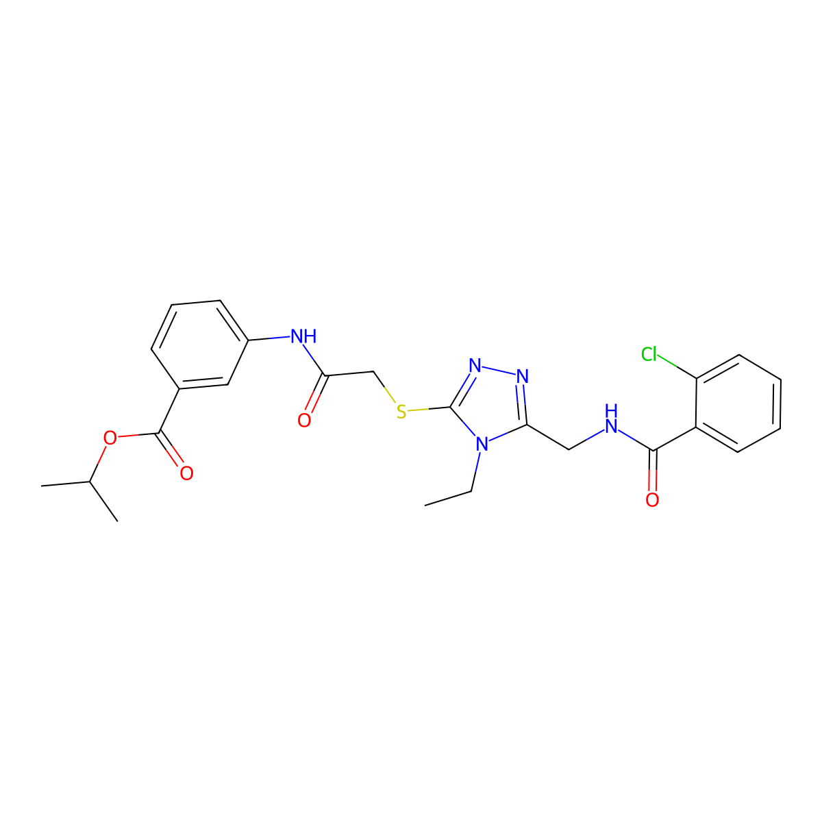 propan-2-yl 3-[({[5-({[(2-chlorophenyl)carbonyl]amino}methyl)-4-ethyl-4H-1,2,4-triazol-3-yl]sulfanyl}acetyl)amino]benzoate molecular structure, CAS 694465-76-4