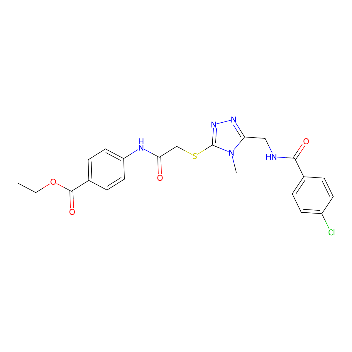 ethyl 4-[({[5-({[(4-chlorophenyl)carbonyl]amino}methyl)-4-methyl-4H-1,2,4-triazol-3-yl]sulfanyl}acetyl)amino]benzoate molecular structure, CAS 694465-82-2