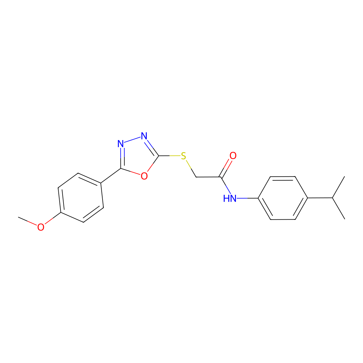 2-[[5-(4-methoxyphenyl)-1,3,4-oxadiazol-2-yl]sulfanyl]-N-(4-propan-2-ylphenyl)acetamide molecular structure, CAS 694465-88-8