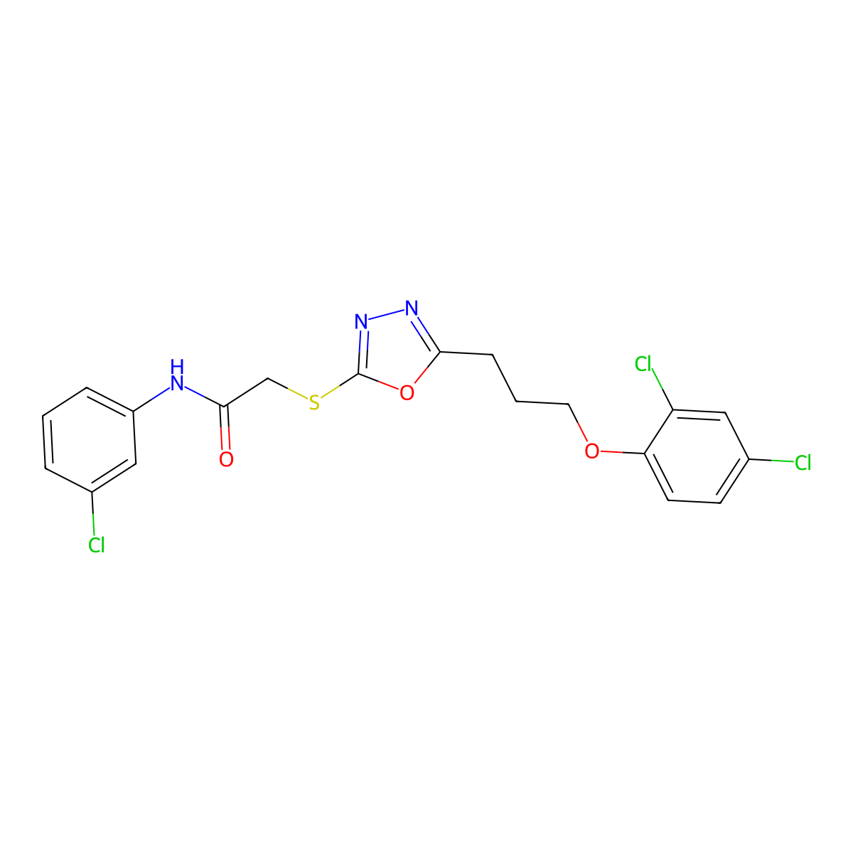 N-(3-chlorophenyl)-2-({5-[3-(2,4-dichlorophenoxy)propyl]-1,3,4-oxadiazol-2-yl}sulfanyl)acetamide molecular structure, CAS 694465-90-2