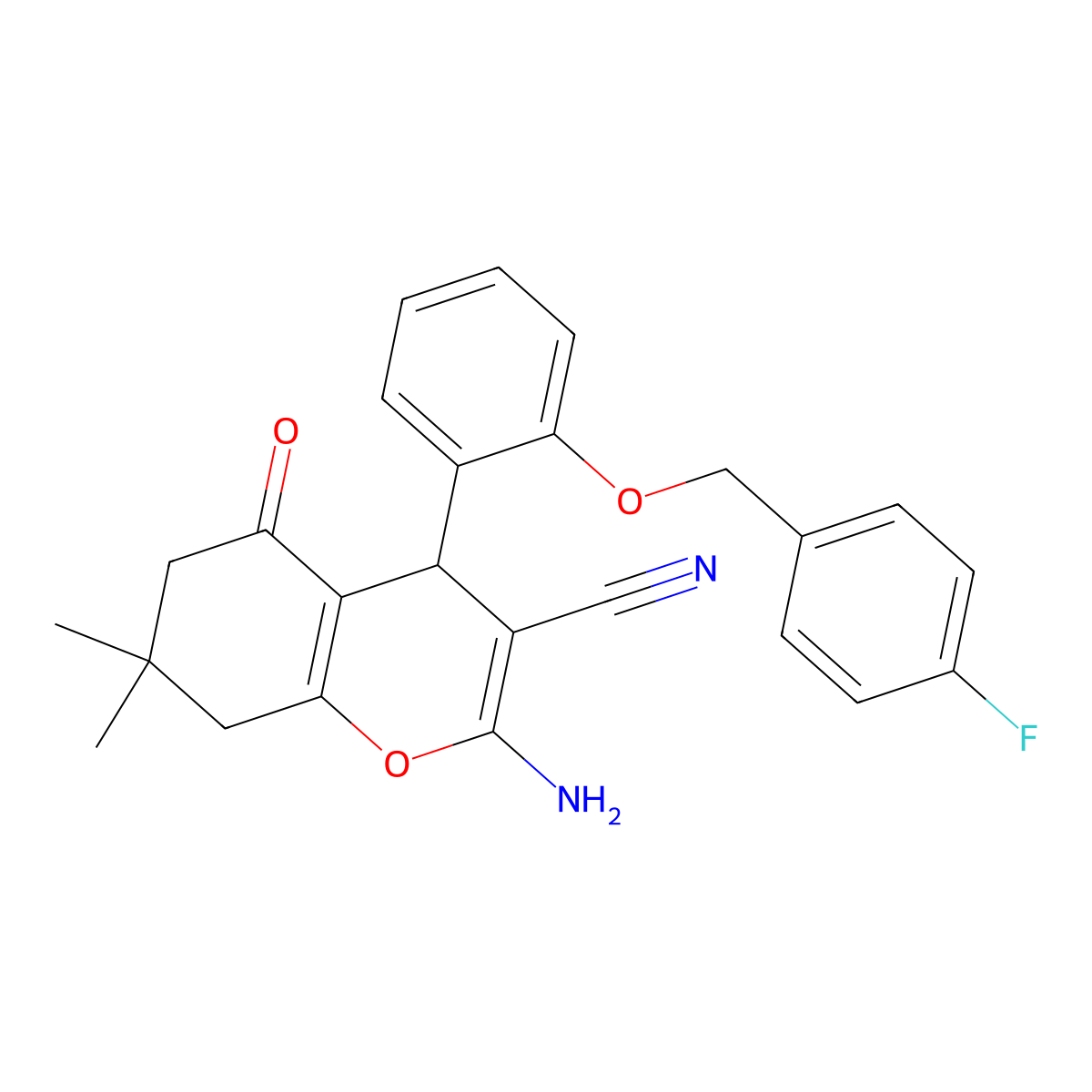 2-amino-4-[2-[(4-fluorophenyl)methoxy]phenyl]-7,7-dimethyl-5-oxo-6,8-dihydro-4H-chromene-3-carbonitrile molecular structure, CAS 694465-94-6