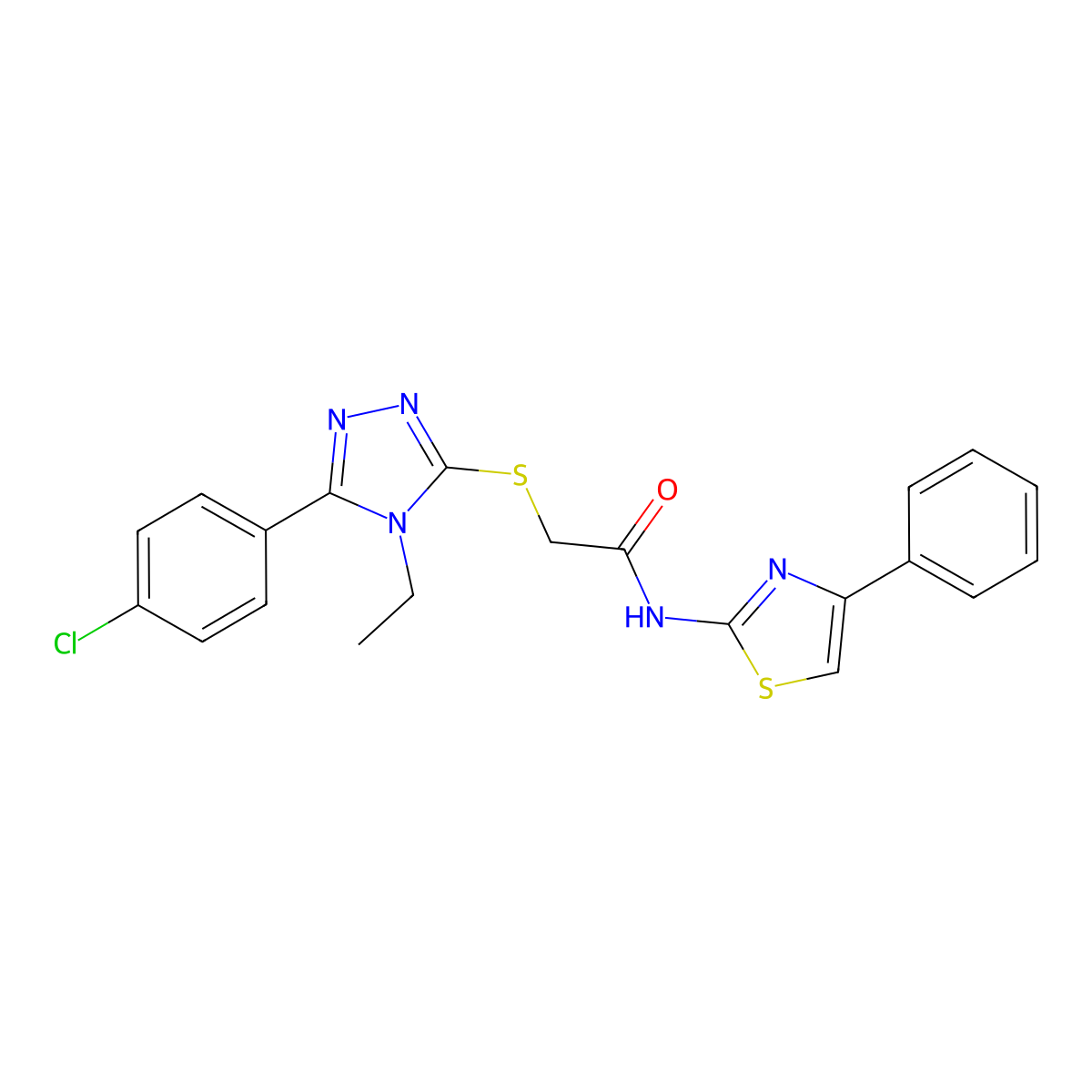 2-[[5-(4-chlorophenyl)-4-ethyl-1,2,4-triazol-3-yl]sulfanyl]-N-(4-phenyl-1,3-thiazol-2-yl)acetamide molecular structure, CAS 694466-11-0