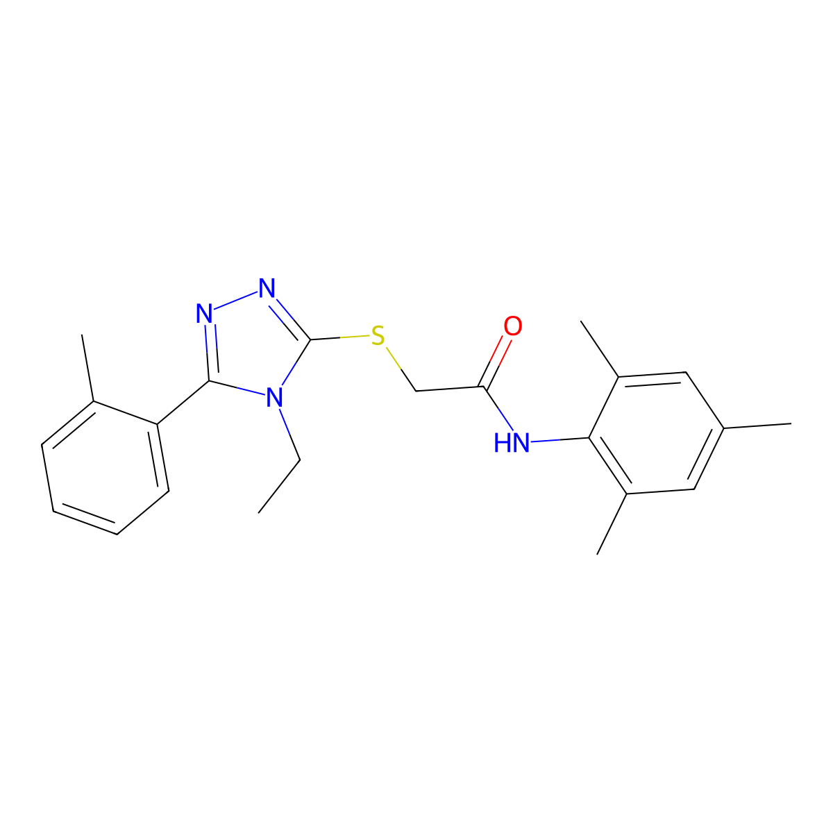 2-[[4-ethyl-5-(2-methylphenyl)-1,2,4-triazol-3-yl]sulfanyl]-N-(2,4,6-trimethylphenyl)acetamide molecular structure, CAS 694466-14-3