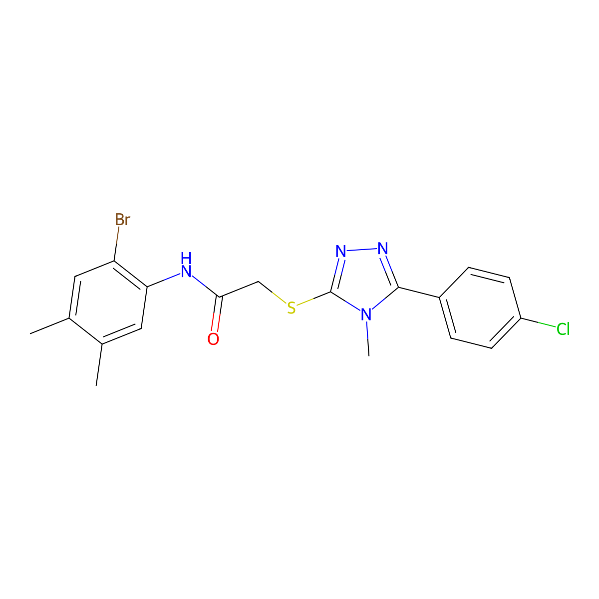 N-(2-bromo-4,5-dimethylphenyl)-2-[[5-(4-chlorophenyl)-4-methyl-1,2,4-triazol-3-yl]sulfanyl]acetamide molecular structure, CAS 694466-15-4