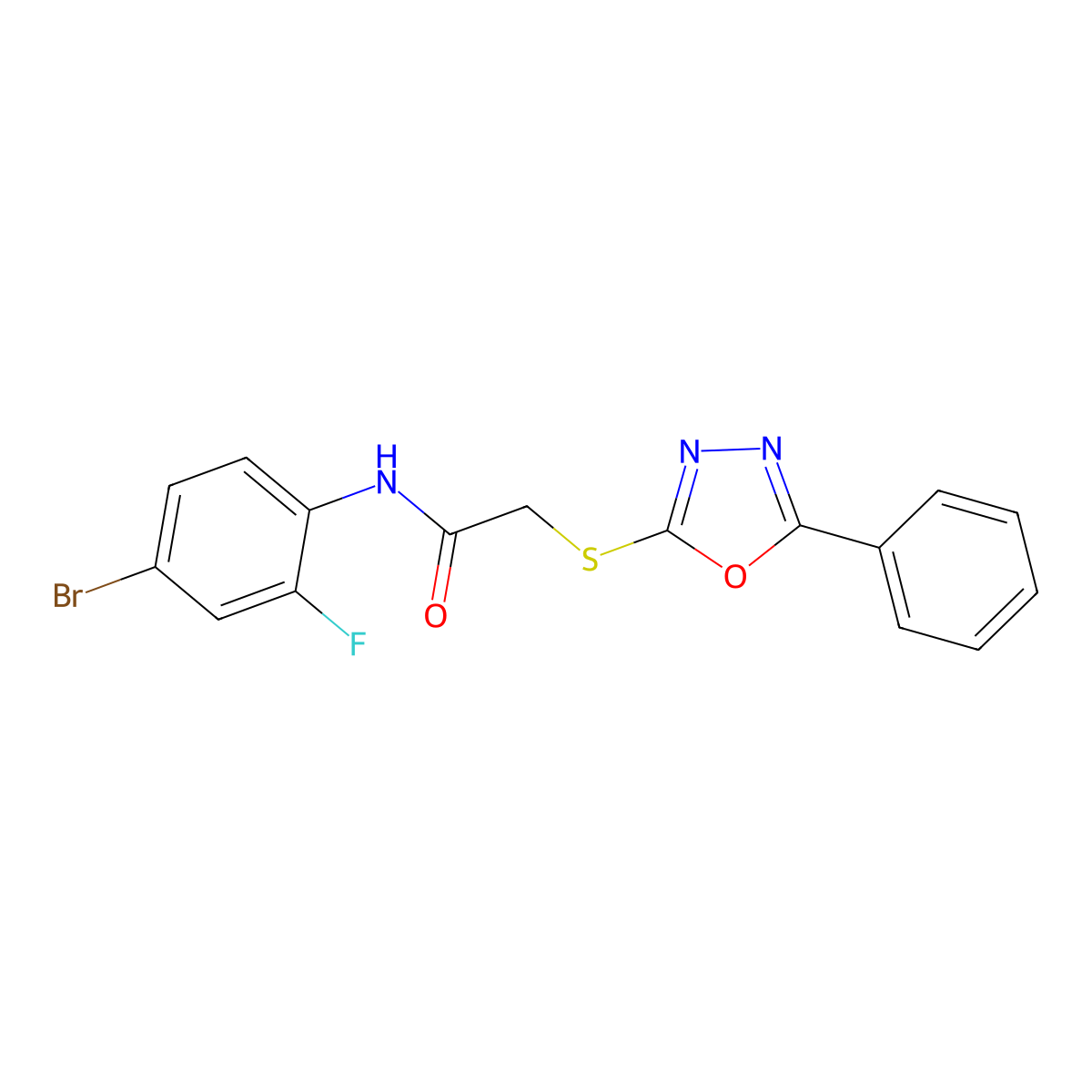 N-(4-bromo-2-fluorophenyl)-2-[(5-phenyl-1,3,4-oxadiazol-2-yl)sulfanyl]acetamide molecular structure, CAS 694466-16-5