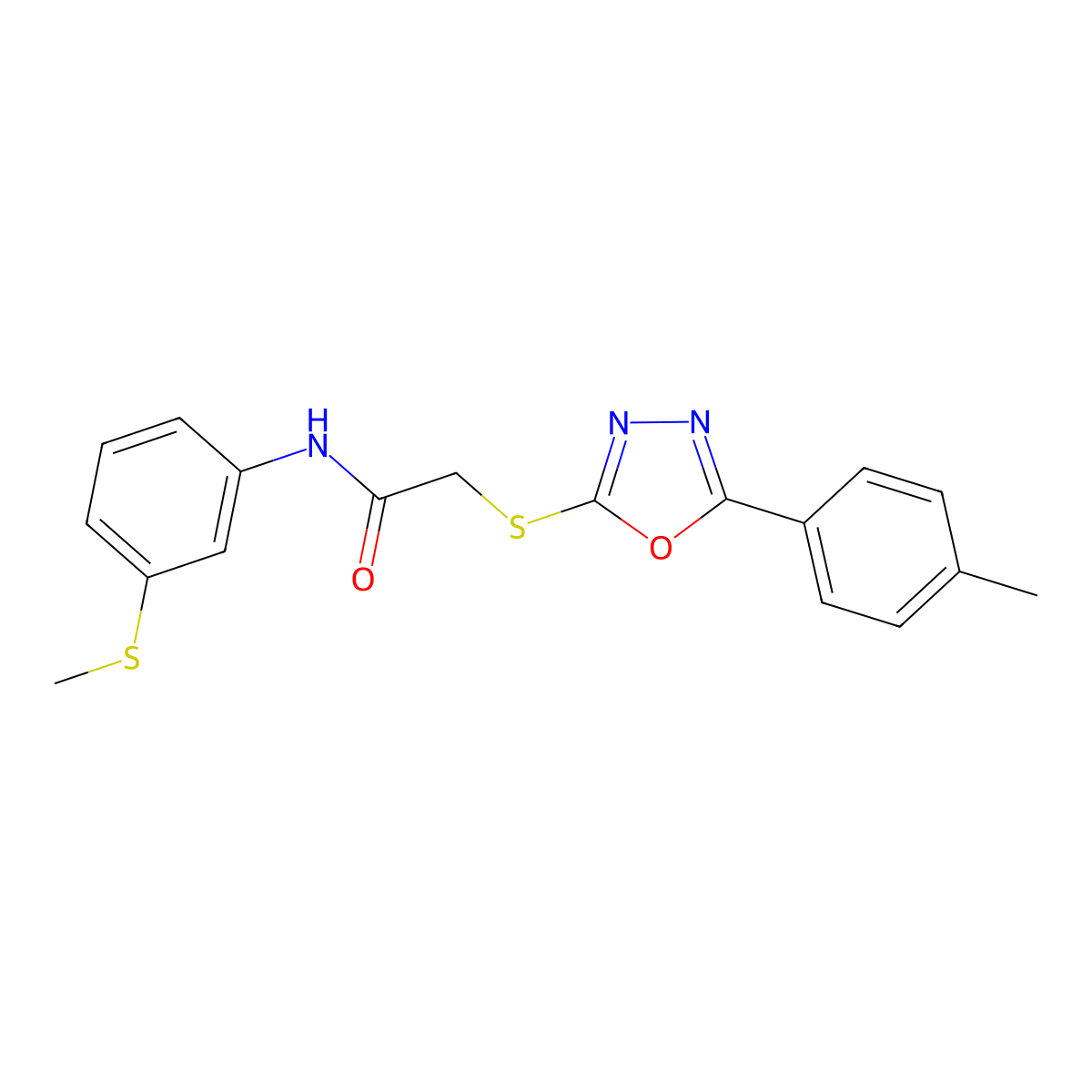 2-{[5-(4-methylphenyl)-1,3,4-oxadiazol-2-yl]sulfanyl}-N-[3-(methylsulfanyl)phenyl]acetamide molecular structure, CAS 694466-21-2
