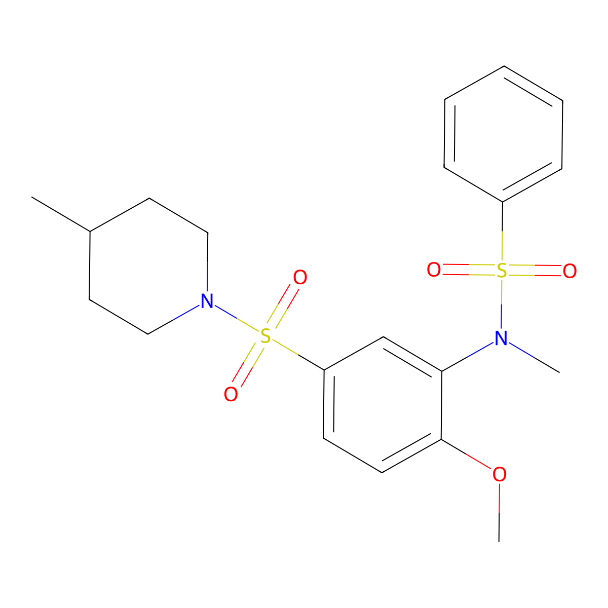 N-[2-methoxy-5-(4-methylpiperidin-1-yl)sulfonylphenyl]-N-methylbenzenesulfonamide molecular structure, CAS 694466-49-4