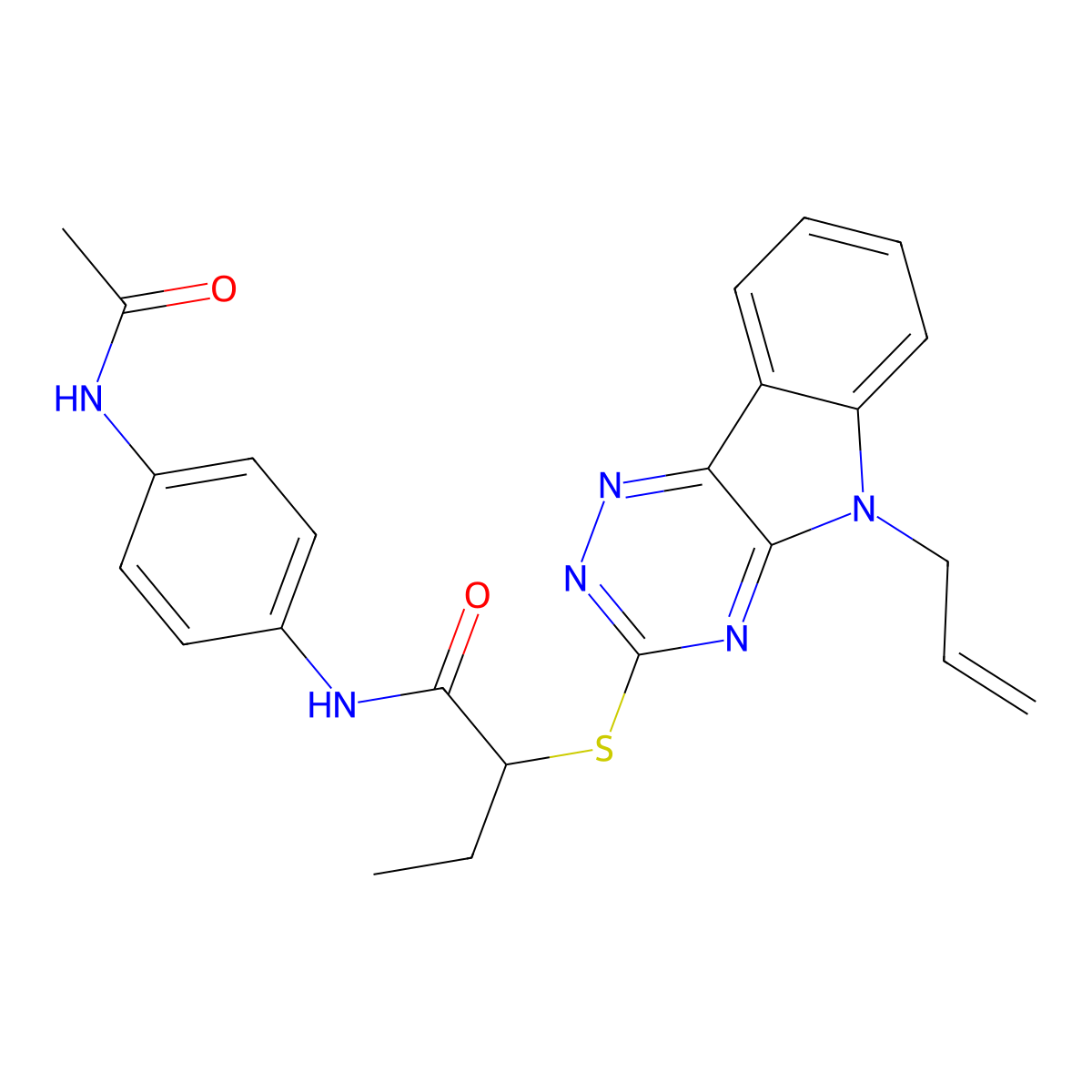 N-(4-acetamidophenyl)-2-[(5-prop-2-enyl-[1,2,4]triazino[5,6-b]indol-3-yl)sulfanyl]butanamide molecular structure, CAS 694466-54-1