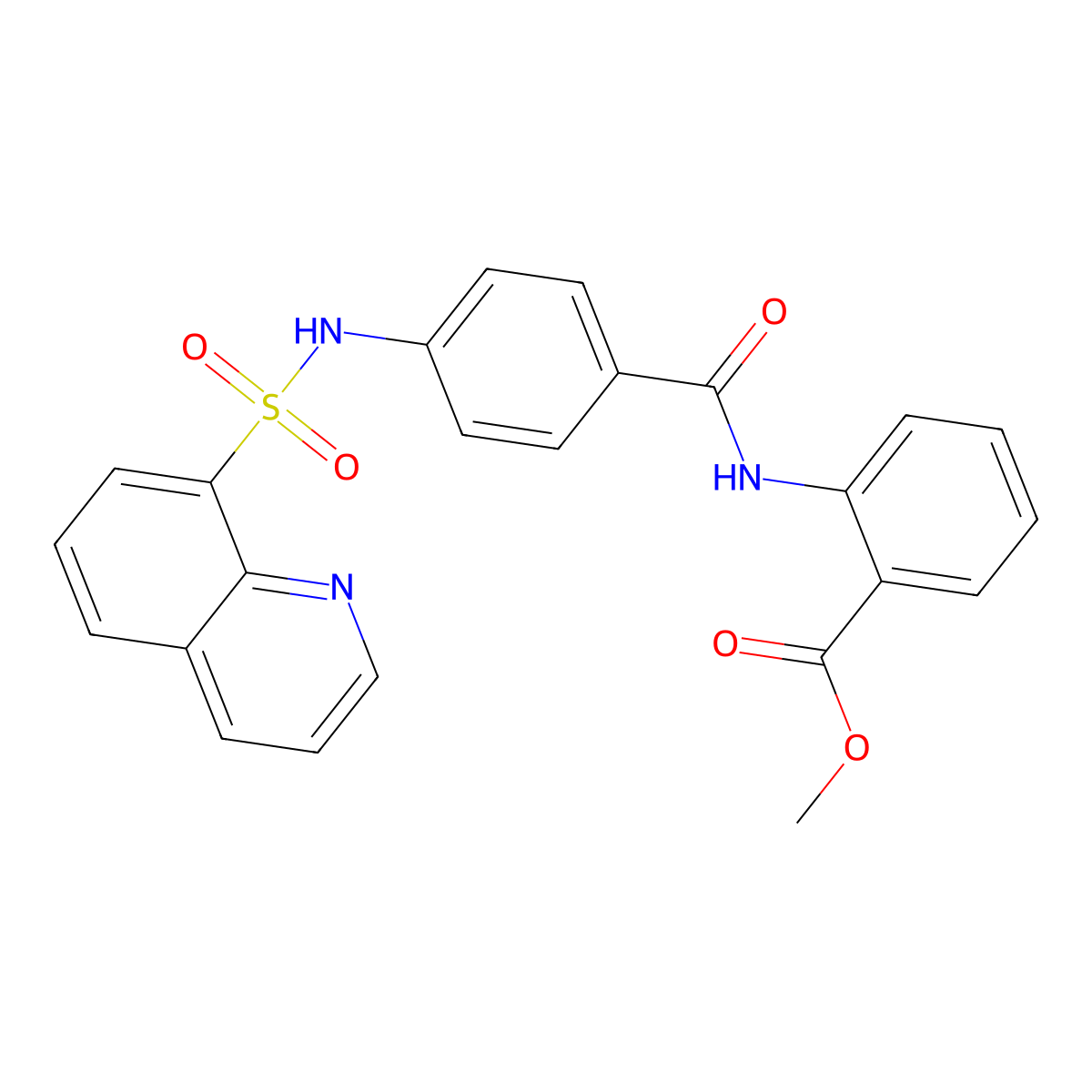 Methyl 2-[[4-(quinolin-8-ylsulfonylamino)benzoyl]amino]benzoate molecular structure, CAS 694466-64-3