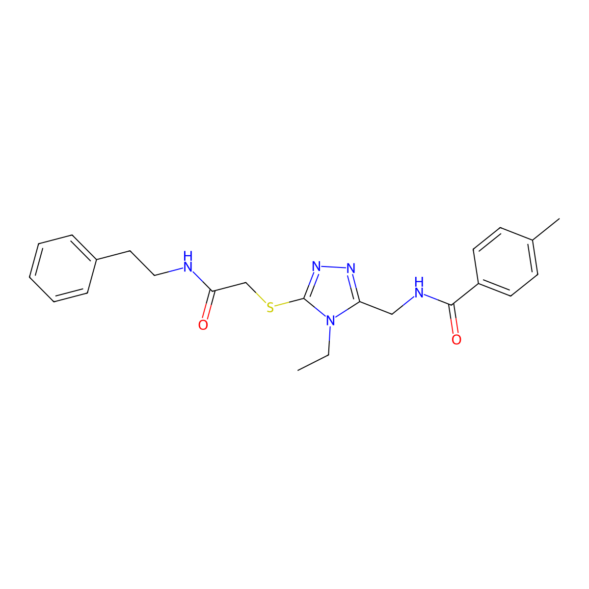N-{[4-ethyl-5-({2-oxo-2-[(2-phenylethyl)amino]ethyl}sulfanyl)-4H-1,2,4-triazol-3-yl]methyl}-4-methylbenzamide molecular structure, CAS 694466-90-5