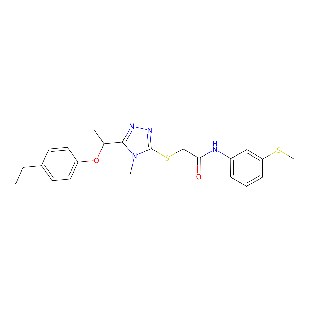 2-({5-[1-(4-ethylphenoxy)ethyl]-4-methyl-4H-1,2,4-triazol-3-yl}sulfanyl)-N-[3-(methylsulfanyl)phenyl]acetamide molecular structure, CAS 694466-91-6
