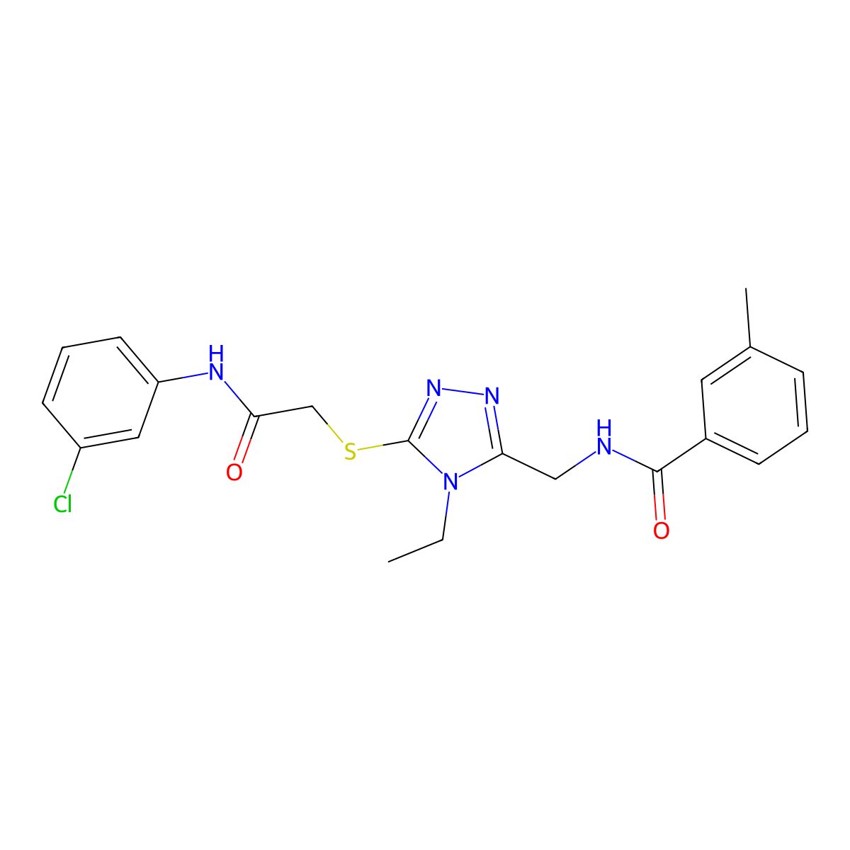 N-[[5-[2-(3-chloroanilino)-2-oxoethyl]sulfanyl-4-ethyl-1,2,4-triazol-3-yl]methyl]-3-methylbenzamide molecular structure, CAS 694467-21-5