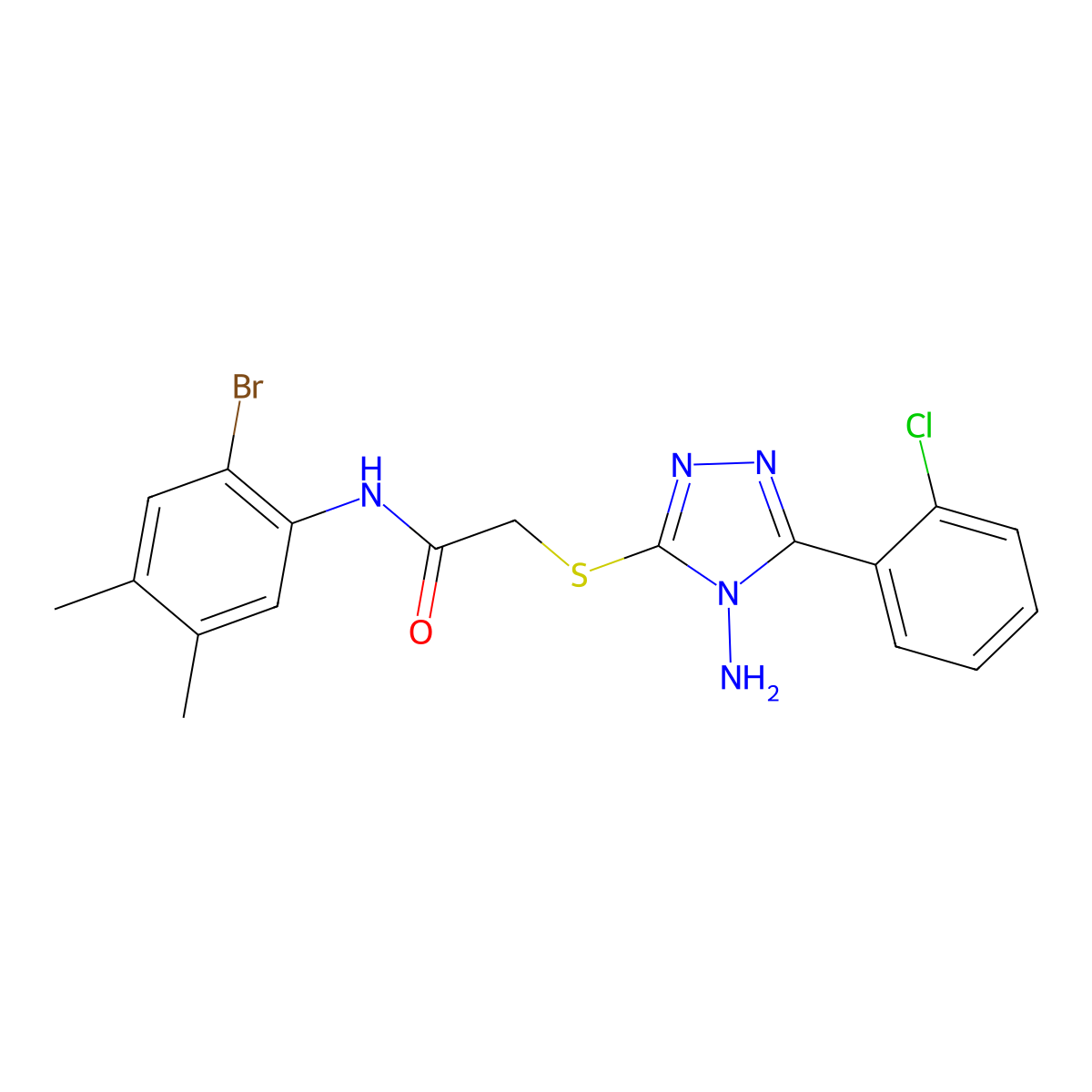 2-[[4-amino-5-(2-chlorophenyl)-1,2,4-triazol-3-yl]sulfanyl]-N-(2-bromo-4,5-dimethylphenyl)acetamide molecular structure, CAS 694467-25-9