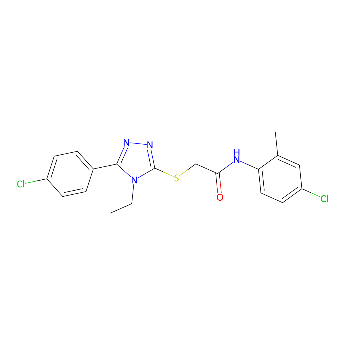 N-(4-chloro-2-methylphenyl)-2-{[5-(4-chlorophenyl)-4-ethyl-4H-1,2,4-triazol-3-yl]sulfanyl}acetamide molecular structure, CAS 694467-33-9