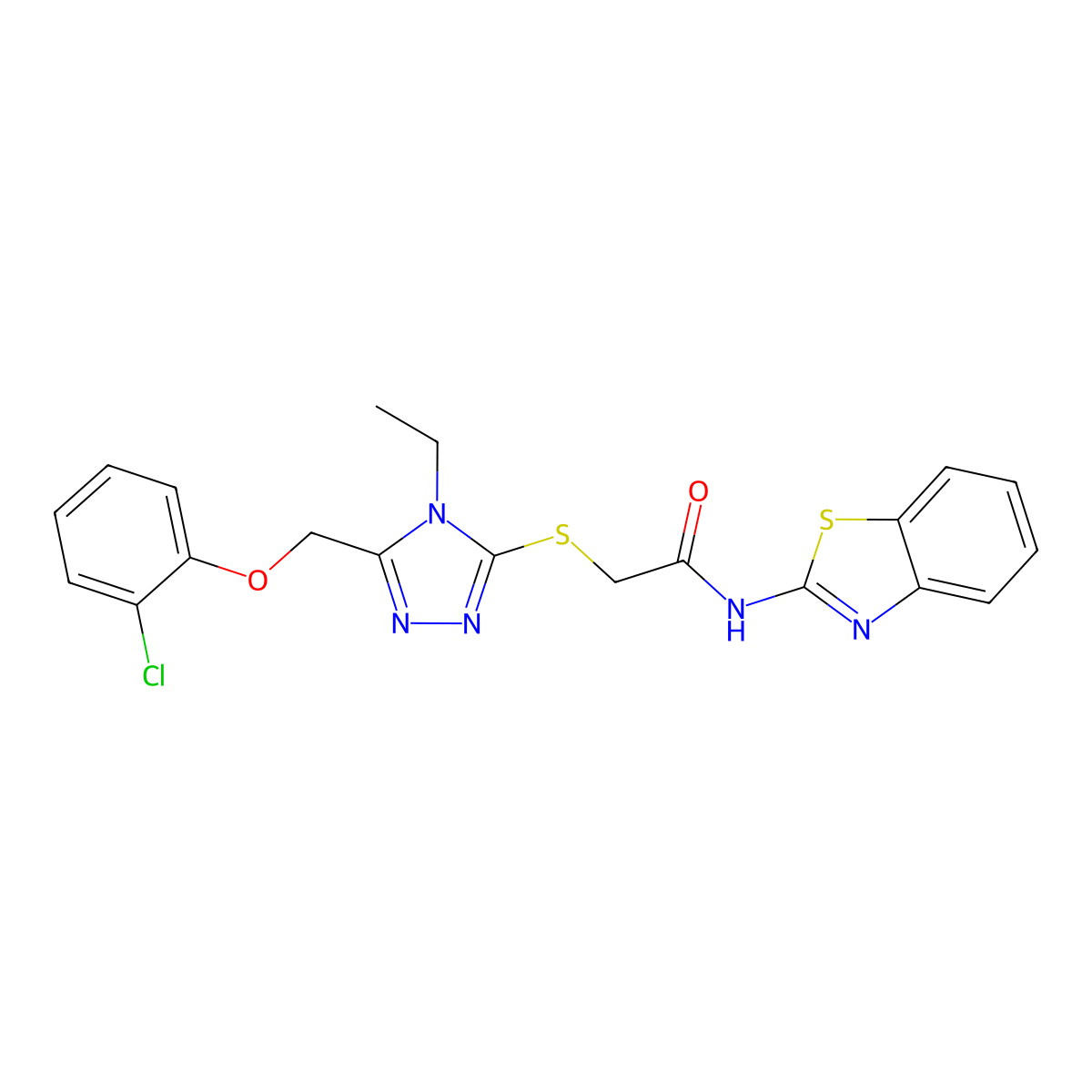 N-(1,3-benzothiazol-2-yl)-2-[[5-[(2-chlorophenoxy)methyl]-4-ethyl-1,2,4-triazol-3-yl]sulfanyl]acetamide molecular structure, CAS 694467-34-0