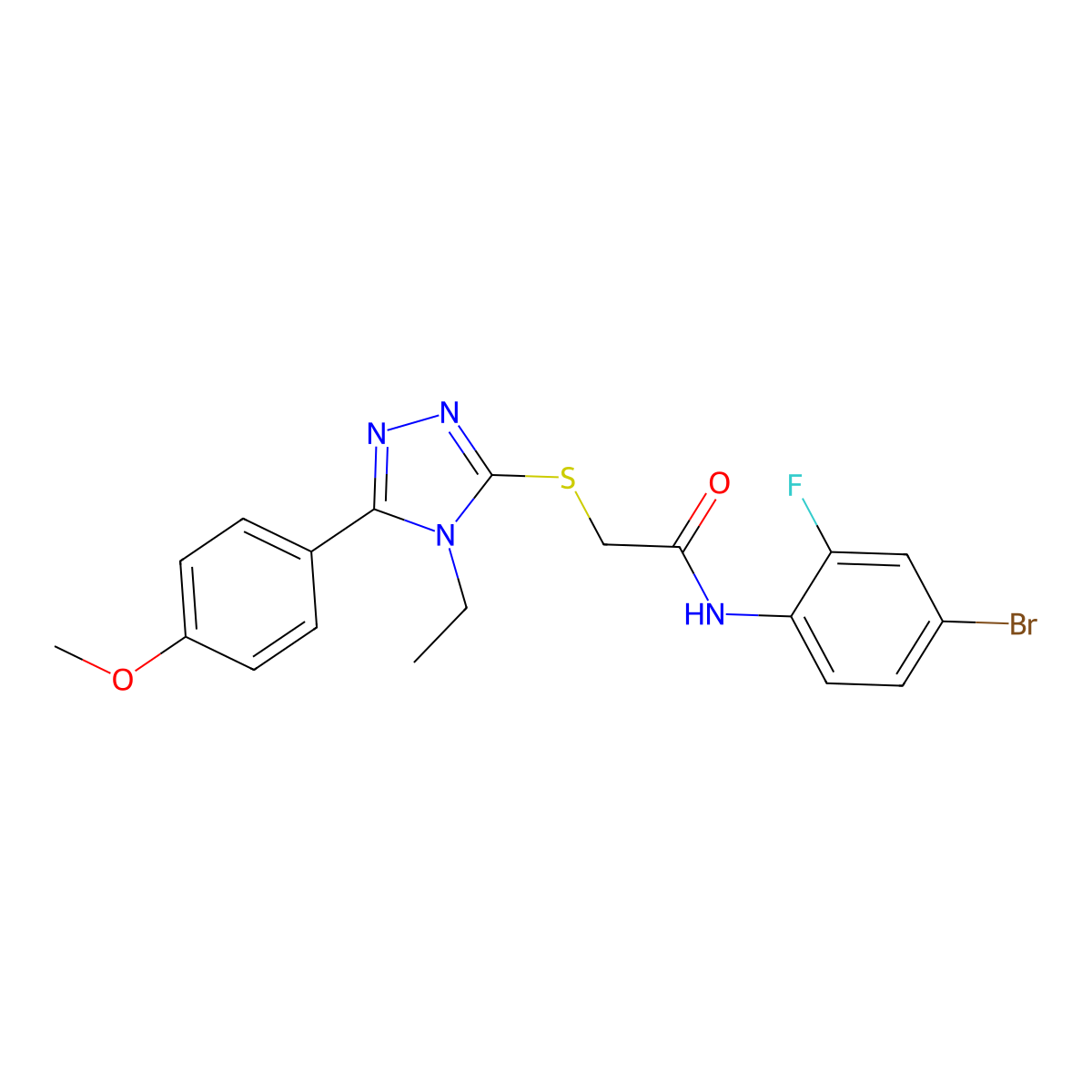 N-(4-bromo-2-fluorophenyl)-2-[[4-ethyl-5-(4-methoxyphenyl)-1,2,4-triazol-3-yl]sulfanyl]acetamide molecular structure, CAS 694467-39-5