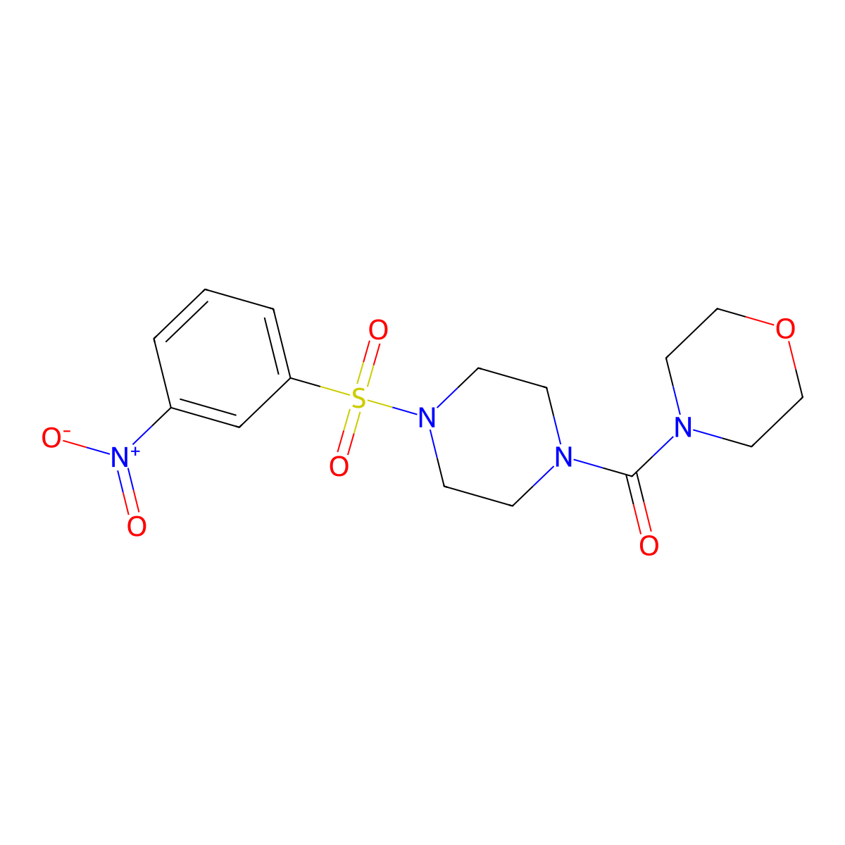 Morpholino(4-((3-nitrophenyl)sulfonyl)piperazin-1-yl)methanone molecular structure, CAS 694467-66-8