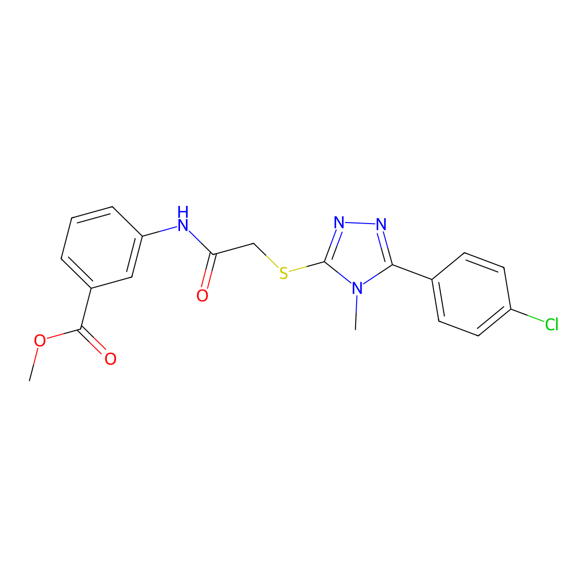 methyl 3-[({[5-(4-chlorophenyl)-4-methyl-4H-1,2,4-triazol-3-yl]sulfanyl}acetyl)amino]benzoate molecular structure, CAS 694467-73-7