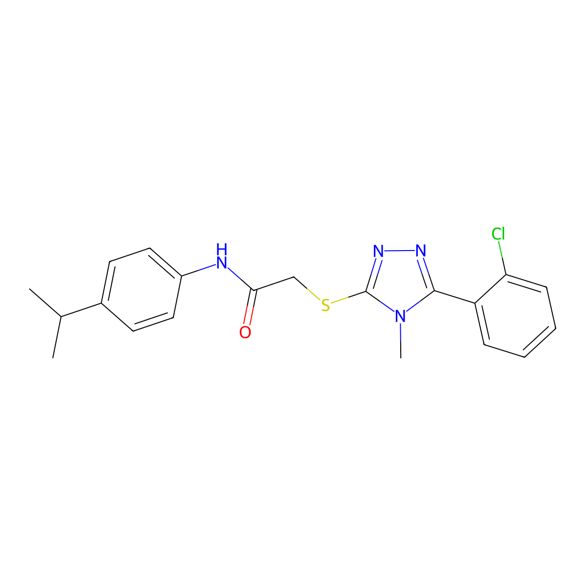 2-[[5-(2-chlorophenyl)-4-methyl-1,2,4-triazol-3-yl]sulfanyl]-N-(4-propan-2-ylphenyl)acetamide molecular structure, CAS 694467-77-1