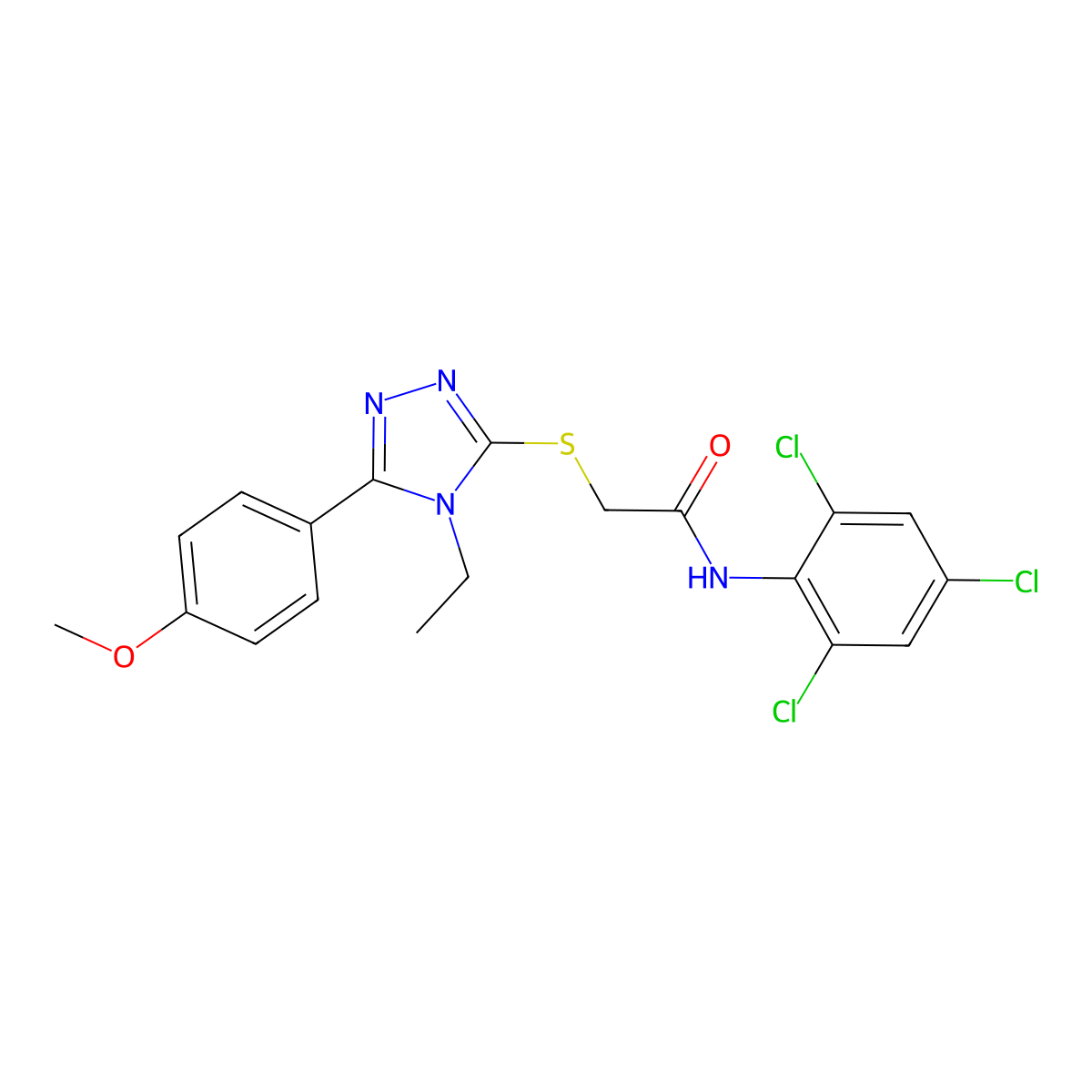 2-[[4-ethyl-5-(4-methoxyphenyl)-1,2,4-triazol-3-yl]sulfanyl]-N-(2,4,6-trichlorophenyl)acetamide molecular structure, CAS 694467-79-3