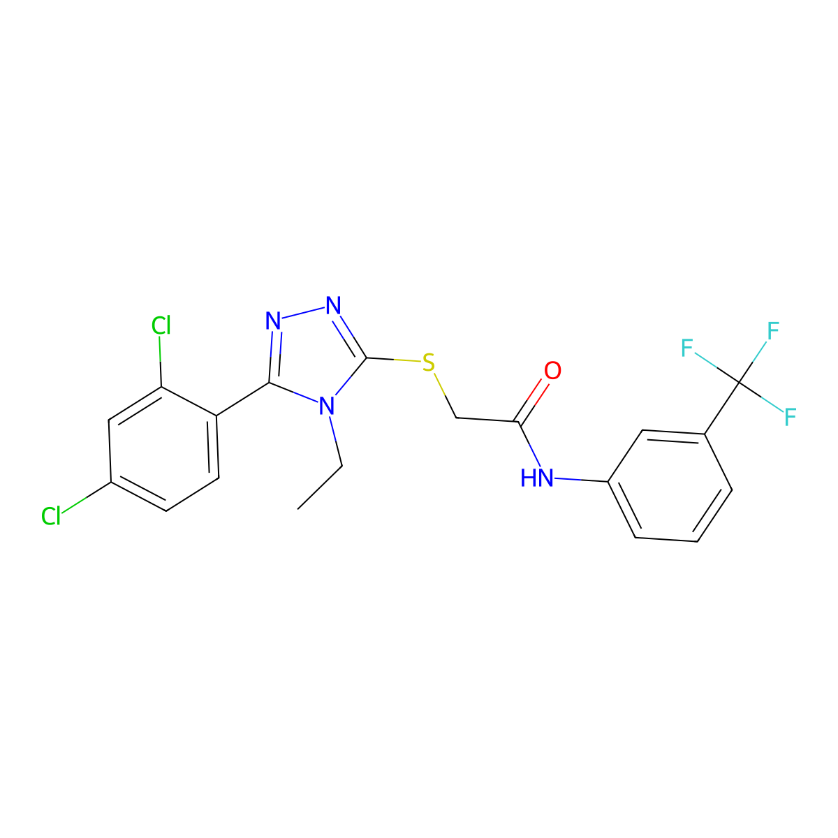 2-[[5-(2,4-dichlorophenyl)-4-ethyl-1,2,4-triazol-3-yl]sulfanyl]-N-[3-(trifluoromethyl)phenyl]acetamide molecular structure, CAS 694467-88-4