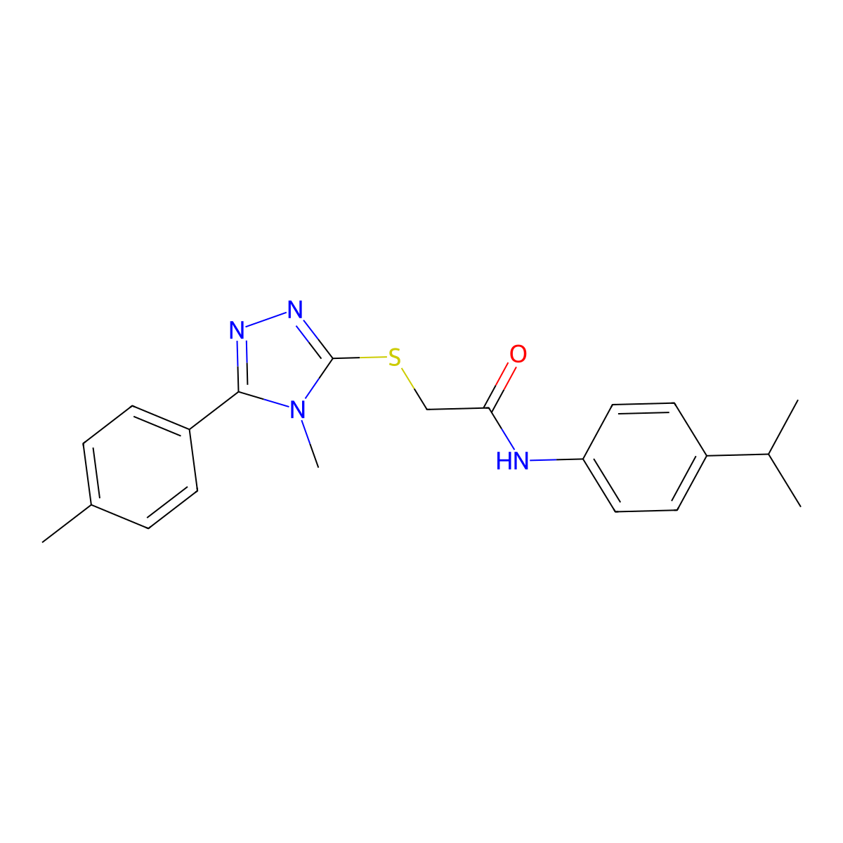 2-[[4-methyl-5-(4-methylphenyl)-1,2,4-triazol-3-yl]sulfanyl]-N-(4-propan-2-ylphenyl)acetamide molecular structure, CAS 694467-90-8
