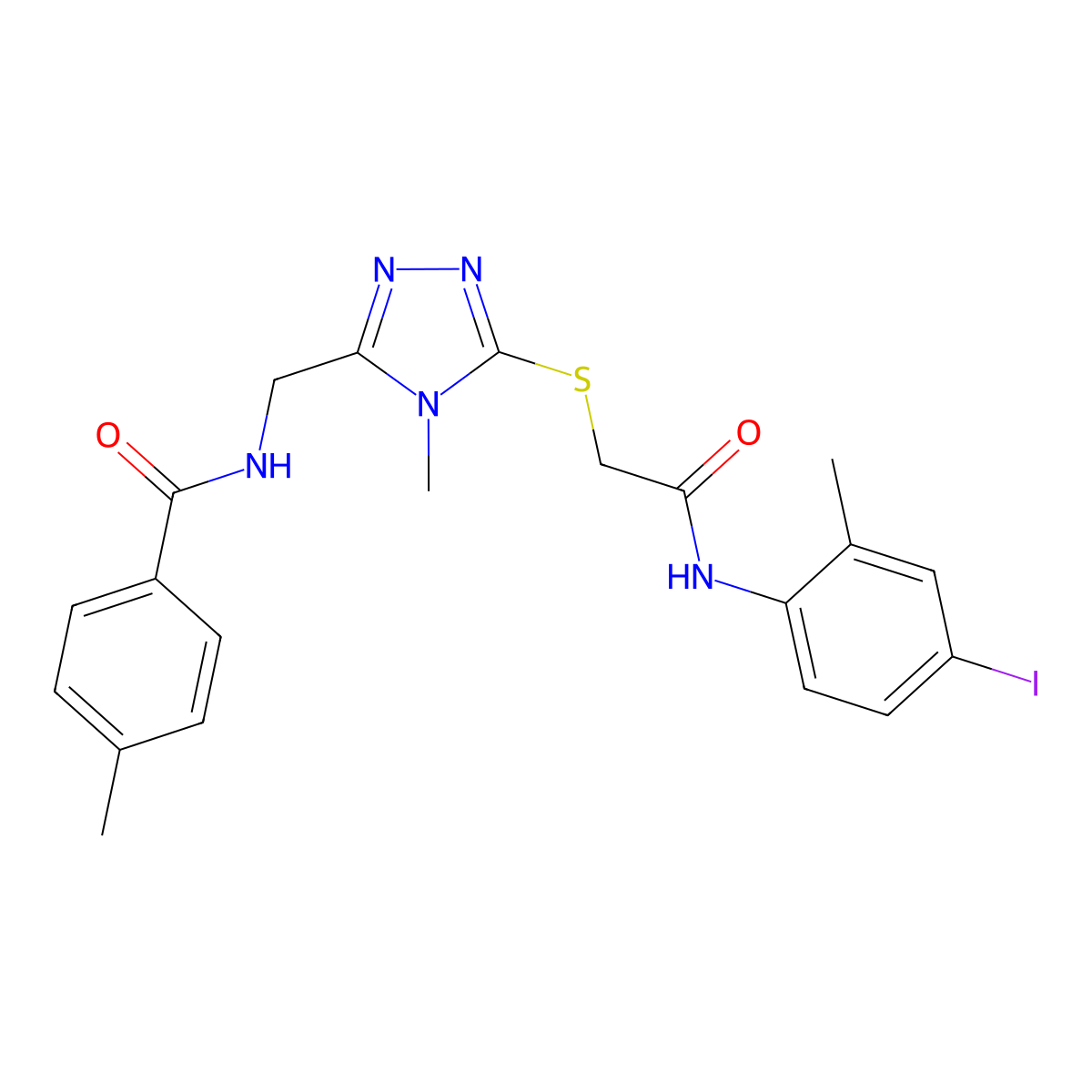 N-[[5-[2-(4-iodo-2-methylanilino)-2-oxoethyl]sulfanyl-4-methyl-1,2,4-triazol-3-yl]methyl]-4-methylbenzamide molecular structure, CAS 694467-91-9