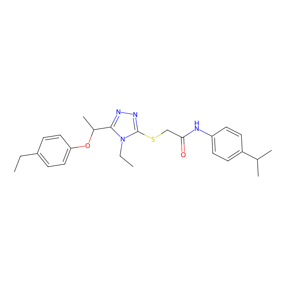 2-[[4-ethyl-5-[1-(4-ethylphenoxy)ethyl]-1,2,4-triazol-3-yl]sulfanyl]-N-(4-propan-2-ylphenyl)acetamide molecular structure, CAS 694467-98-6