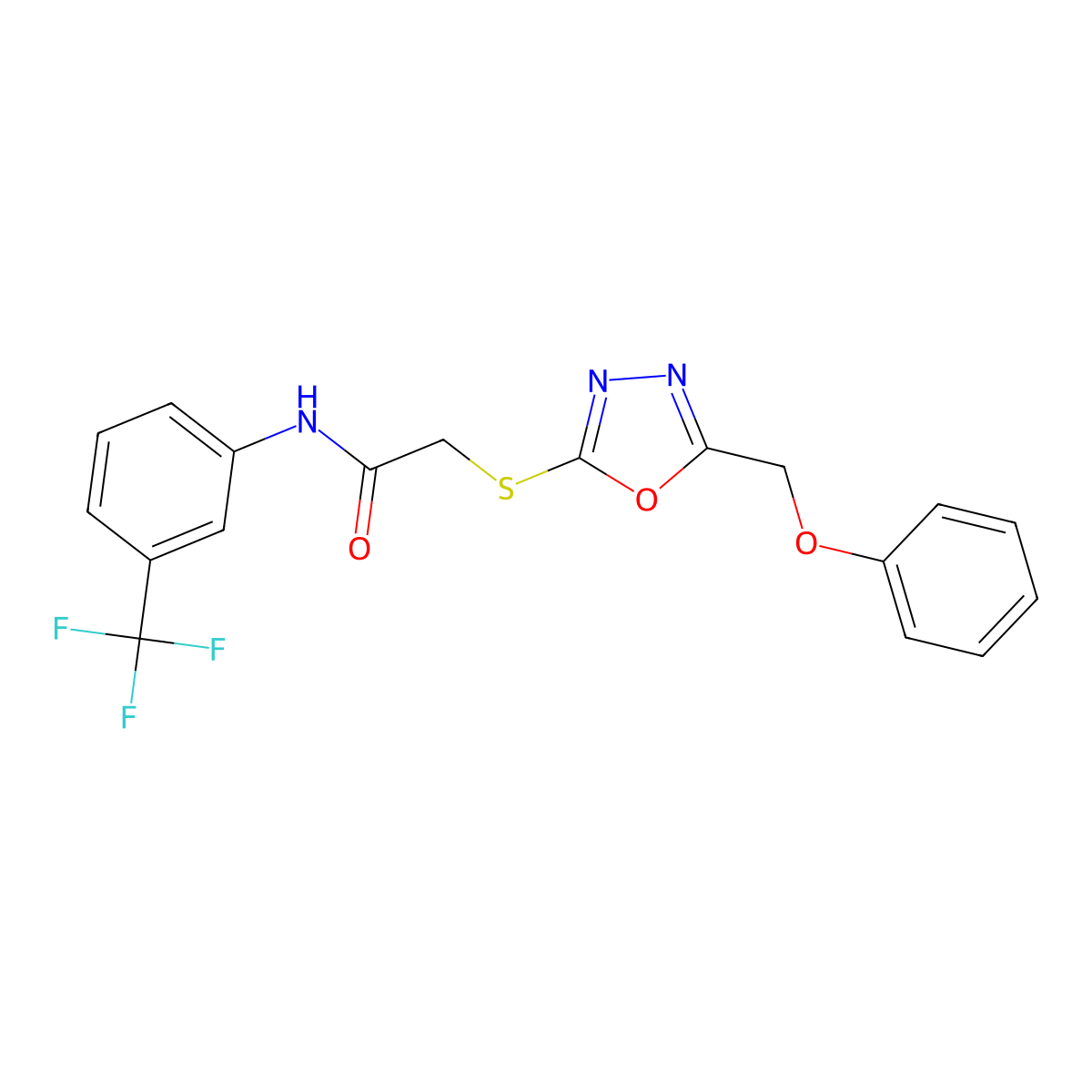 2-{[5-(phenoxymethyl)-1,3,4-oxadiazol-2-yl]sulfanyl}-N-[3-(trifluoromethyl)phenyl]acetamide molecular structure, CAS 694468-04-7