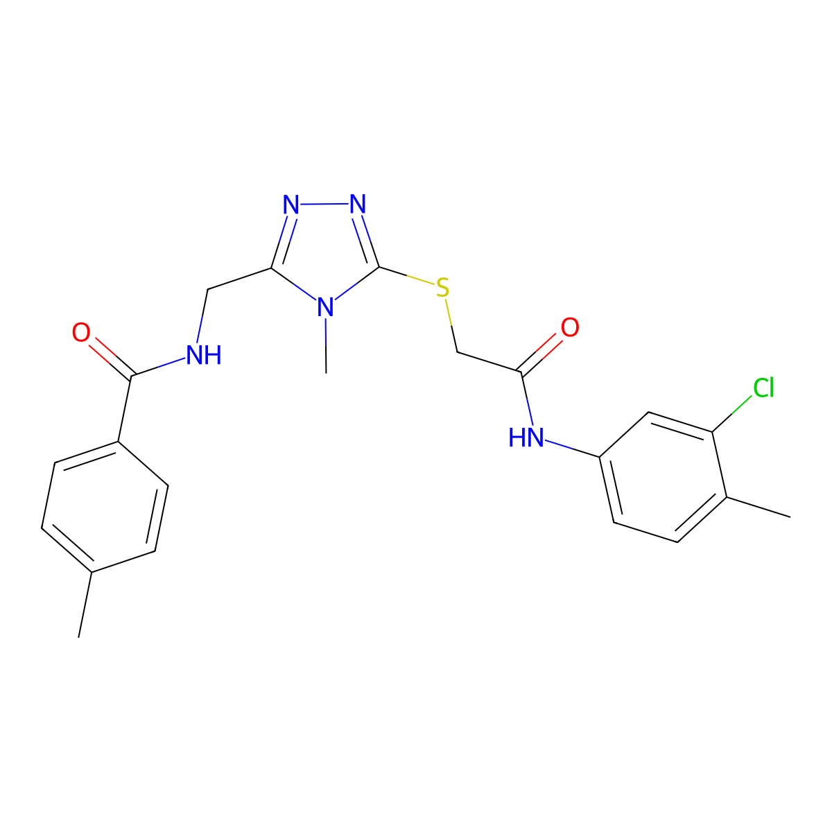 N-[[5-[2-(3-chloro-4-methylanilino)-2-oxoethyl]sulfanyl-4-methyl-1,2,4-triazol-3-yl]methyl]-4-methylbenzamide molecular structure, CAS 694468-07-0