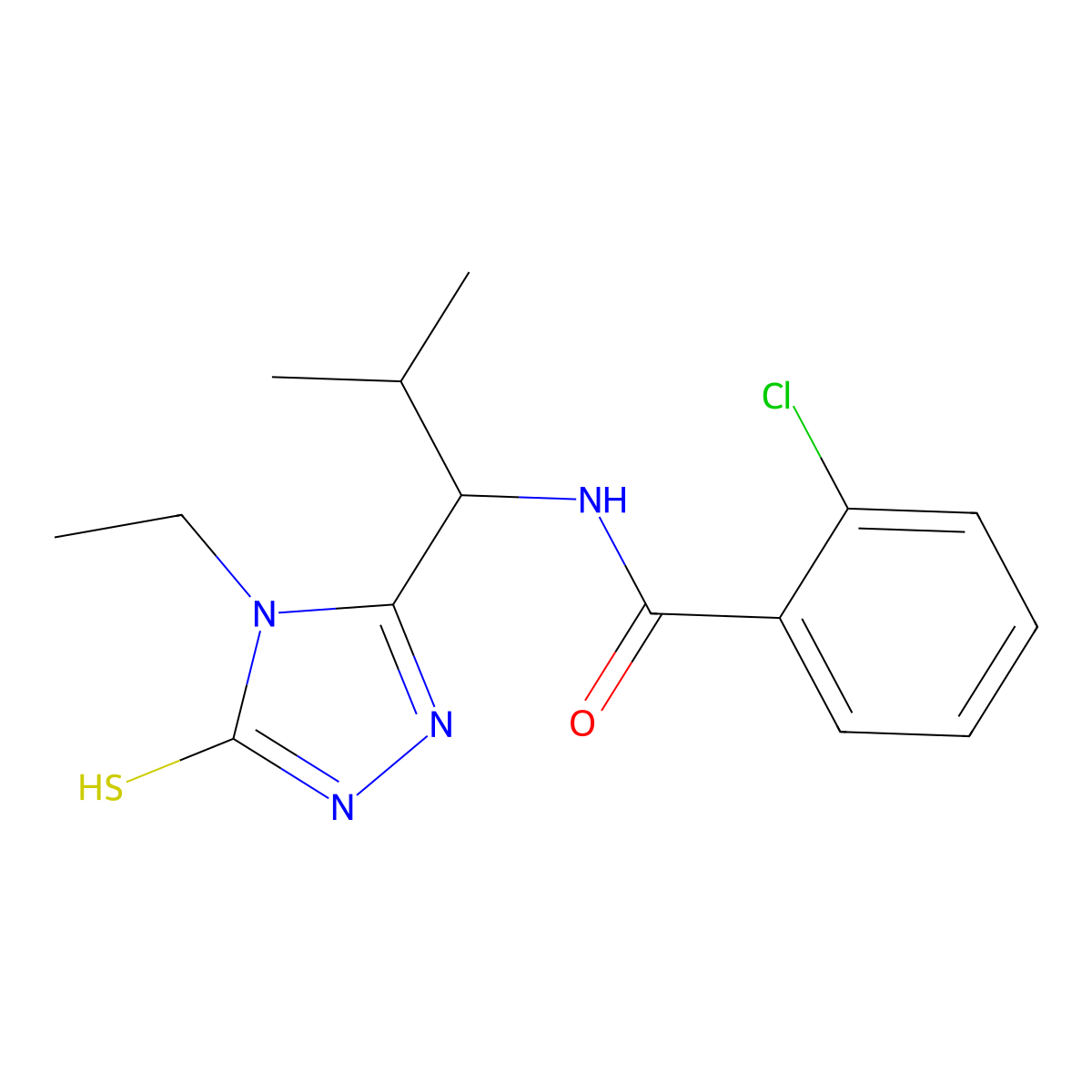 2-chloro-N-[1-(4-ethyl-5-sulfanyl-4H-1,2,4-triazol-3-yl)-2-methylpropyl]benzamide molecular structure, CAS 694468-10-5