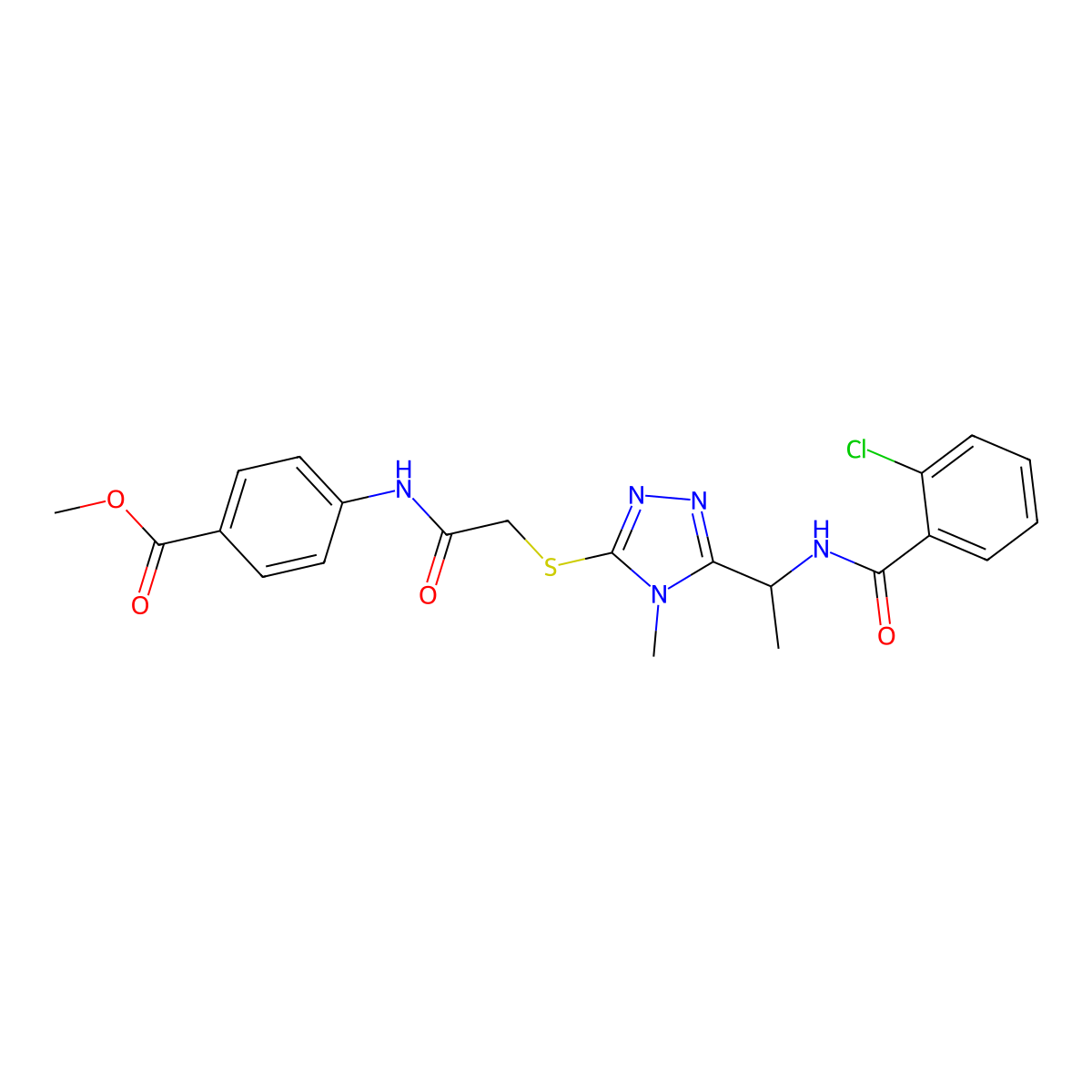 methyl 4-({[(5-{1-[(2-chlorobenzoyl)amino]ethyl}-4-methyl-4H-1,2,4-triazol-3-yl)thio]acetyl}amino)benzoate molecular structure, CAS 694468-11-6