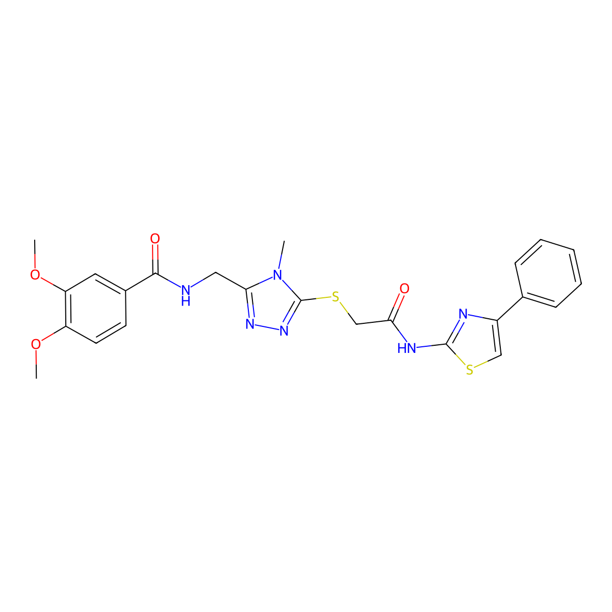 3,4-dimethoxy-N-[[4-methyl-5-[2-oxo-2-[(4-phenyl-1,3-thiazol-2-yl)amino]ethyl]sulfanyl-1,2,4-triazol-3-yl]methyl]benzamide molecular structure, CAS 694468-12-7