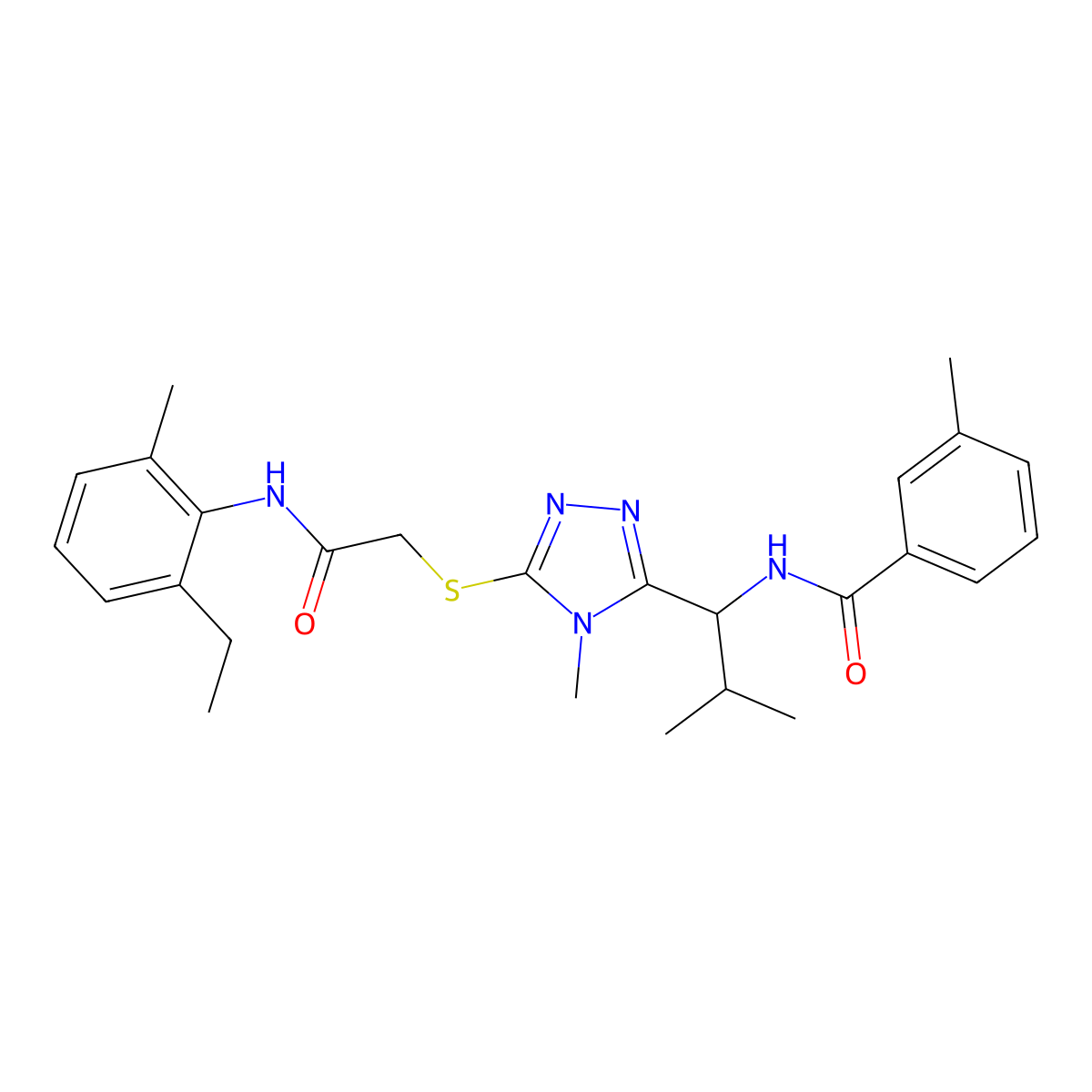 N-[1-[5-[2-(2-ethyl-6-methylanilino)-2-oxoethyl]sulfanyl-4-methyl-1,2,4-triazol-3-yl]-2-methylpropyl]-3-methylbenzamide molecular structure, CAS 694468-13-8