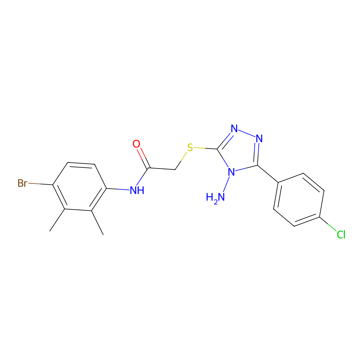 2-[[4-amino-5-(4-chlorophenyl)-1,2,4-triazol-3-yl]sulfanyl]-N-(4-bromo-2,3-dimethylphenyl)acetamide molecular structure, CAS 694468-15-0