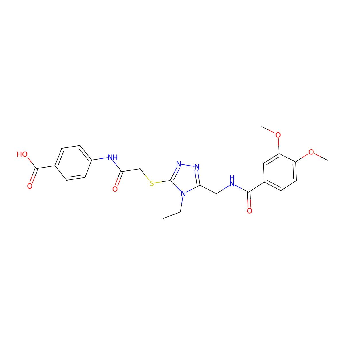 4-[({[5-({[(3,4-dimethoxyphenyl)carbonyl]amino}methyl)-4-ethyl-4H-1,2,4-triazol-3-yl]sulfanyl}acetyl)amino]benzoic acid molecular structure, CAS 694468-17-2