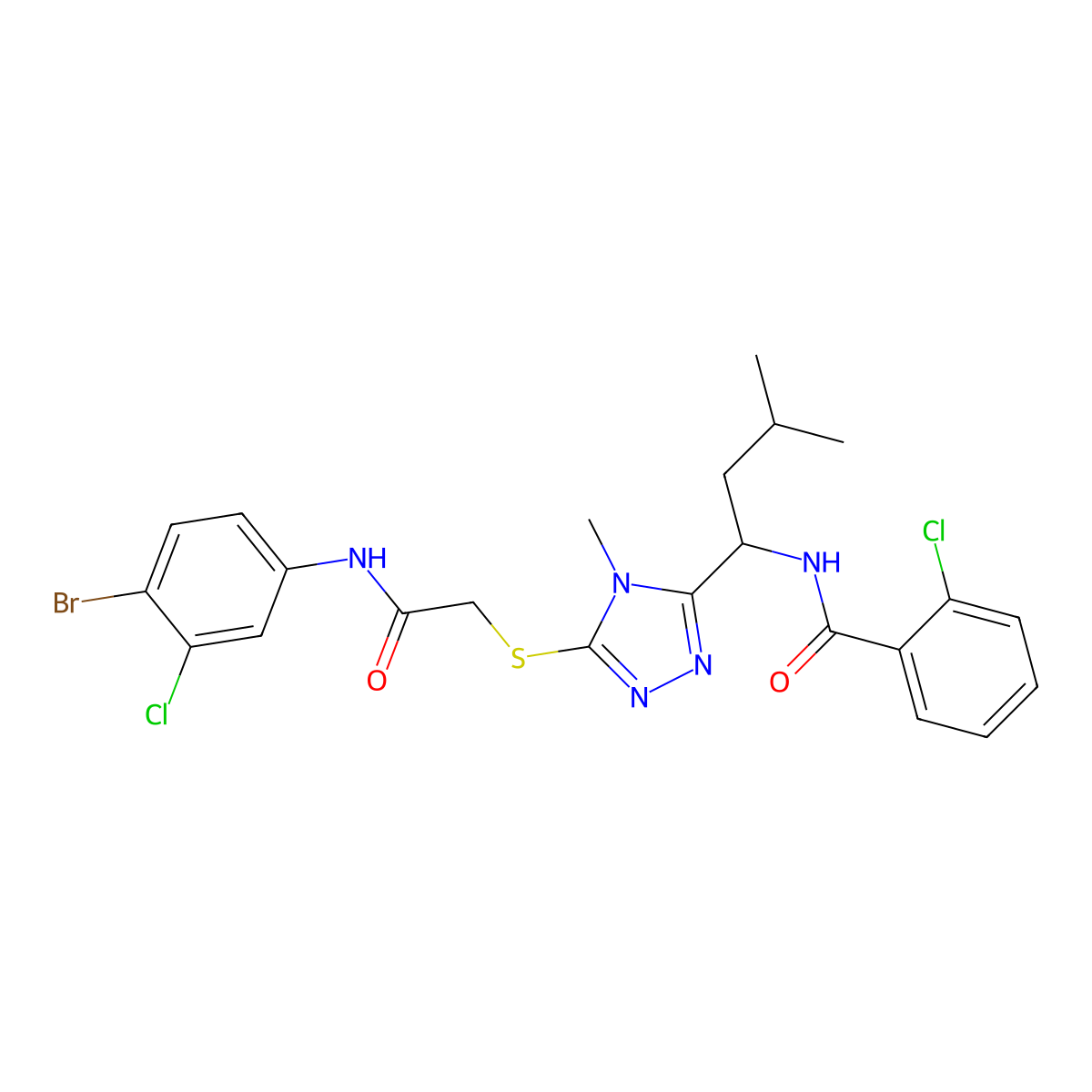 N-[1-[5-[2-(4-bromo-3-chloroanilino)-2-oxoethyl]sulfanyl-4-methyl-1,2,4-triazol-3-yl]-3-methylbutyl]-2-chlorobenzamide molecular structure, CAS 694468-24-1
