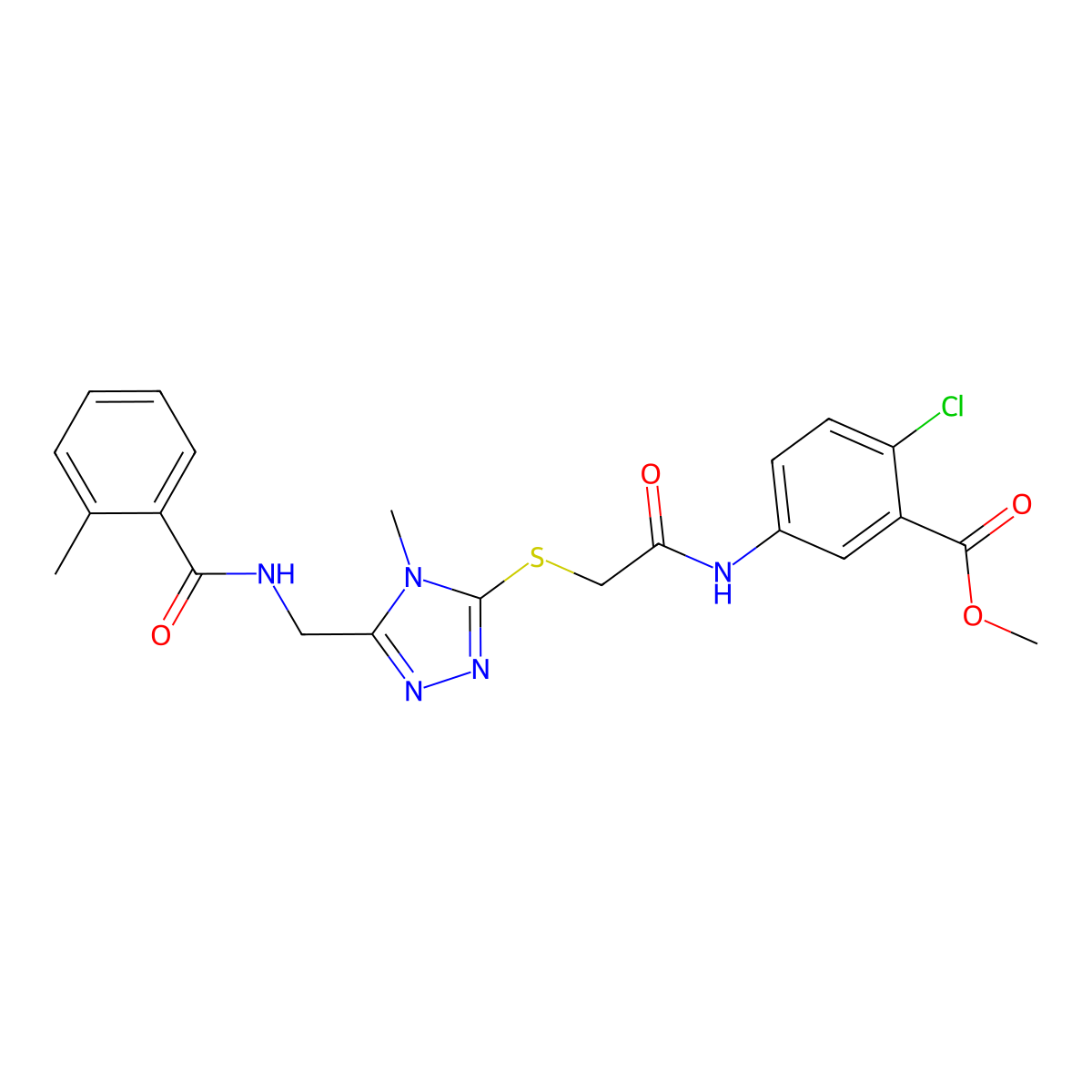 methyl 2-chloro-5-[({[4-methyl-5-({[(2-methylphenyl)carbonyl]amino}methyl)-4H-1,2,4-triazol-3-yl]sulfanyl}acetyl)amino]benzoate molecular structure, CAS 694468-28-5